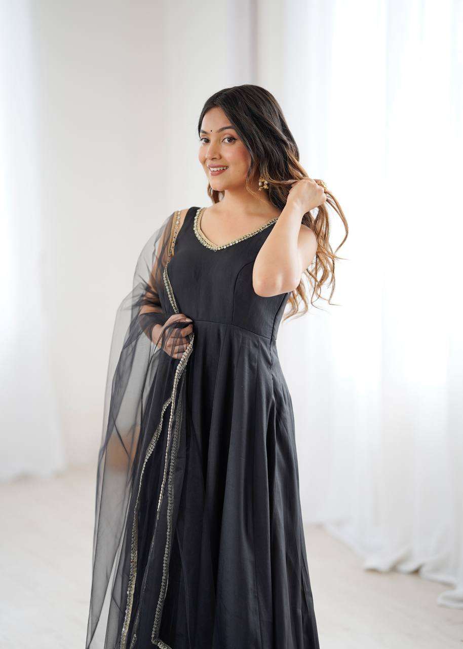 Womens Pure Romansilk Chanderi Anarkali Kurti with Pant & Dupatta Set