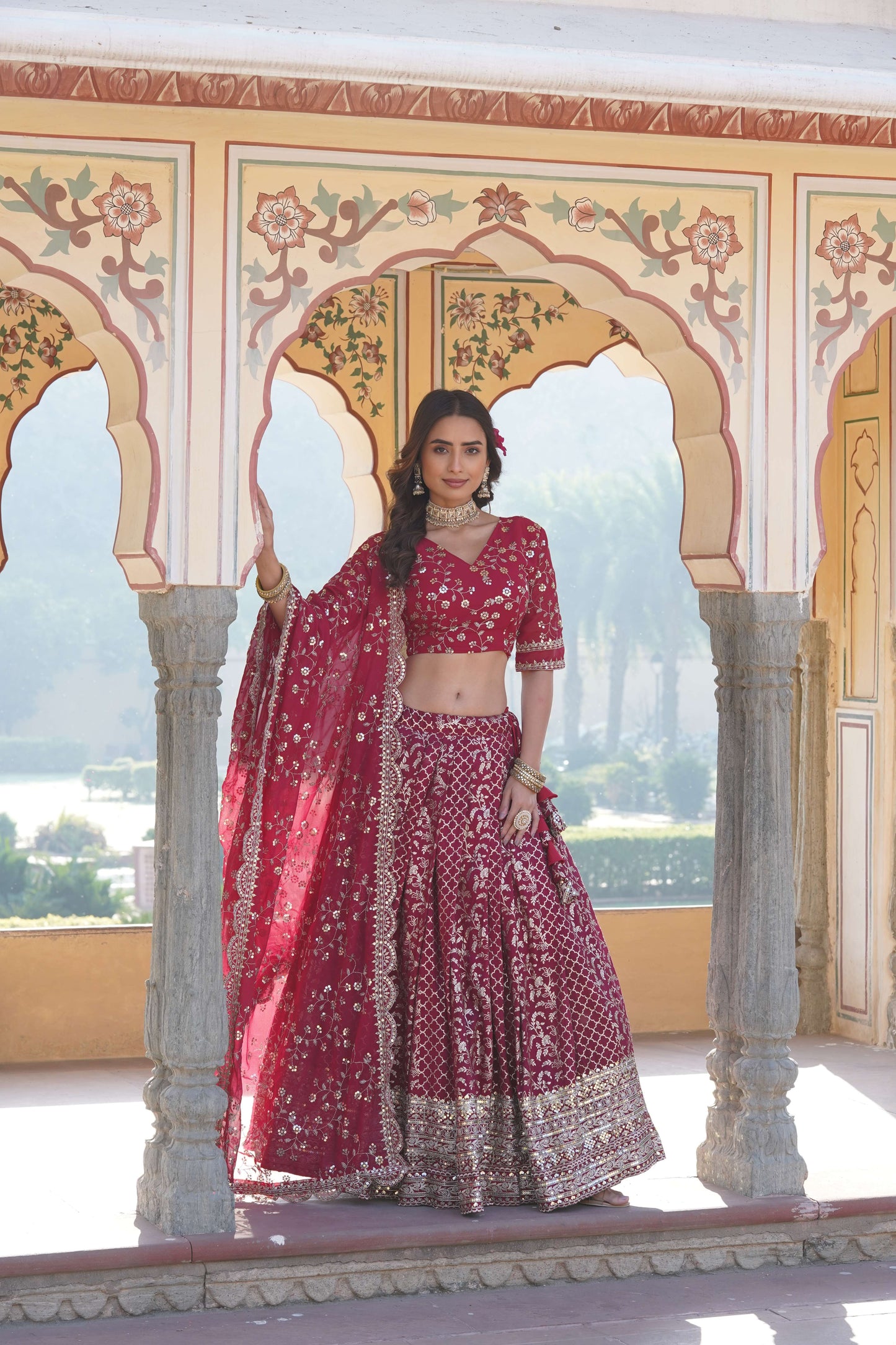 Designer Pure Viscose Jacquard Lehenga Choli with Sequins Dupatta