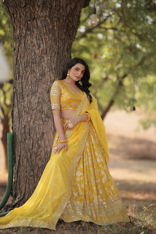 Designer Pure Viscose Jacquard Embroidered Lehenga Choli with Dupatta ?