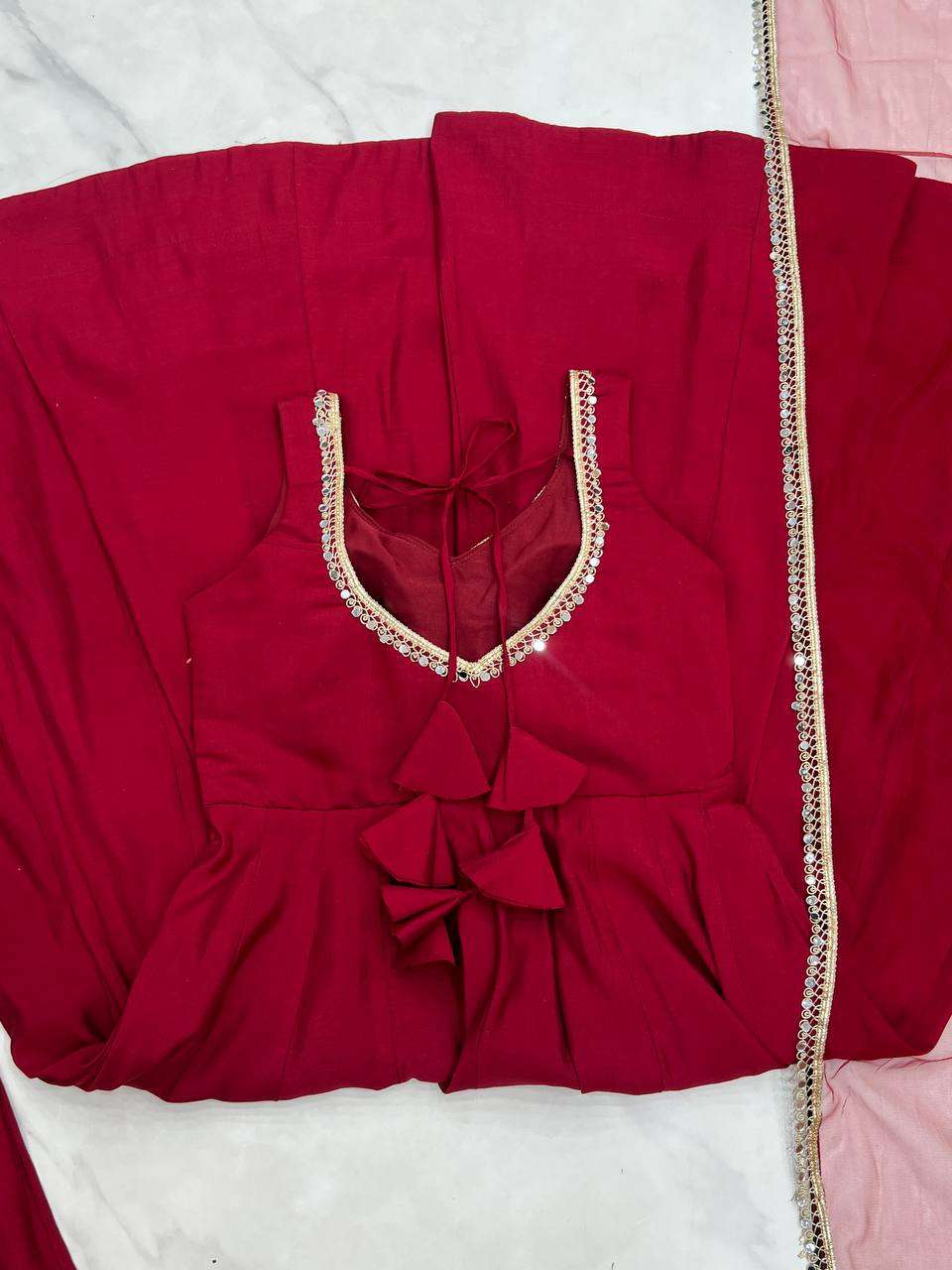 Womens Pure Romansilk Chanderi Anarkali Kurti with Pant & Dupatta Set