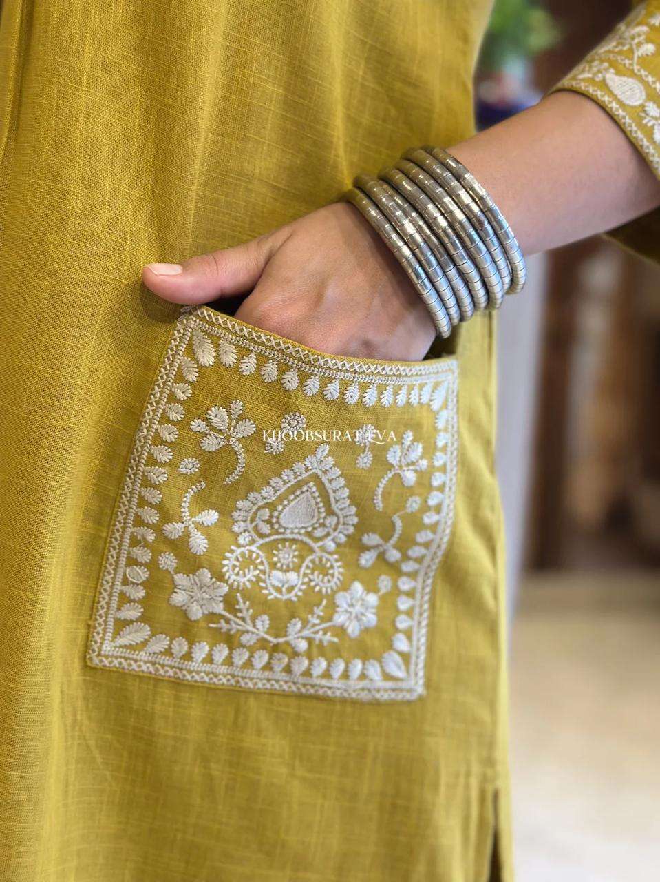 Women's Cotton Embroidery Straight Kurti With Pant Set