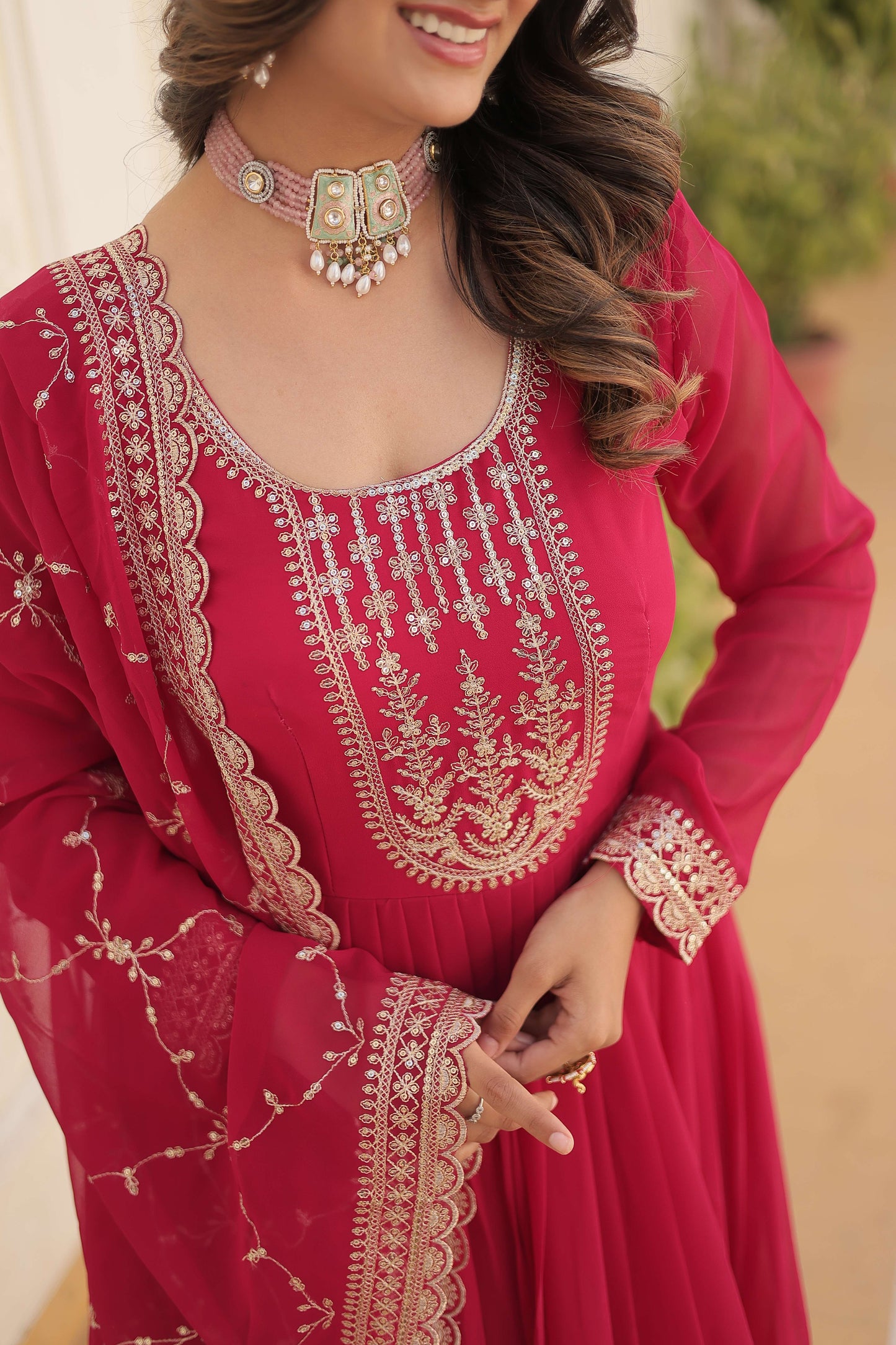 Pink Faux Blooming Sequins Embroidered Gown with Matching Dupatta  Festive & Party Wear 2024