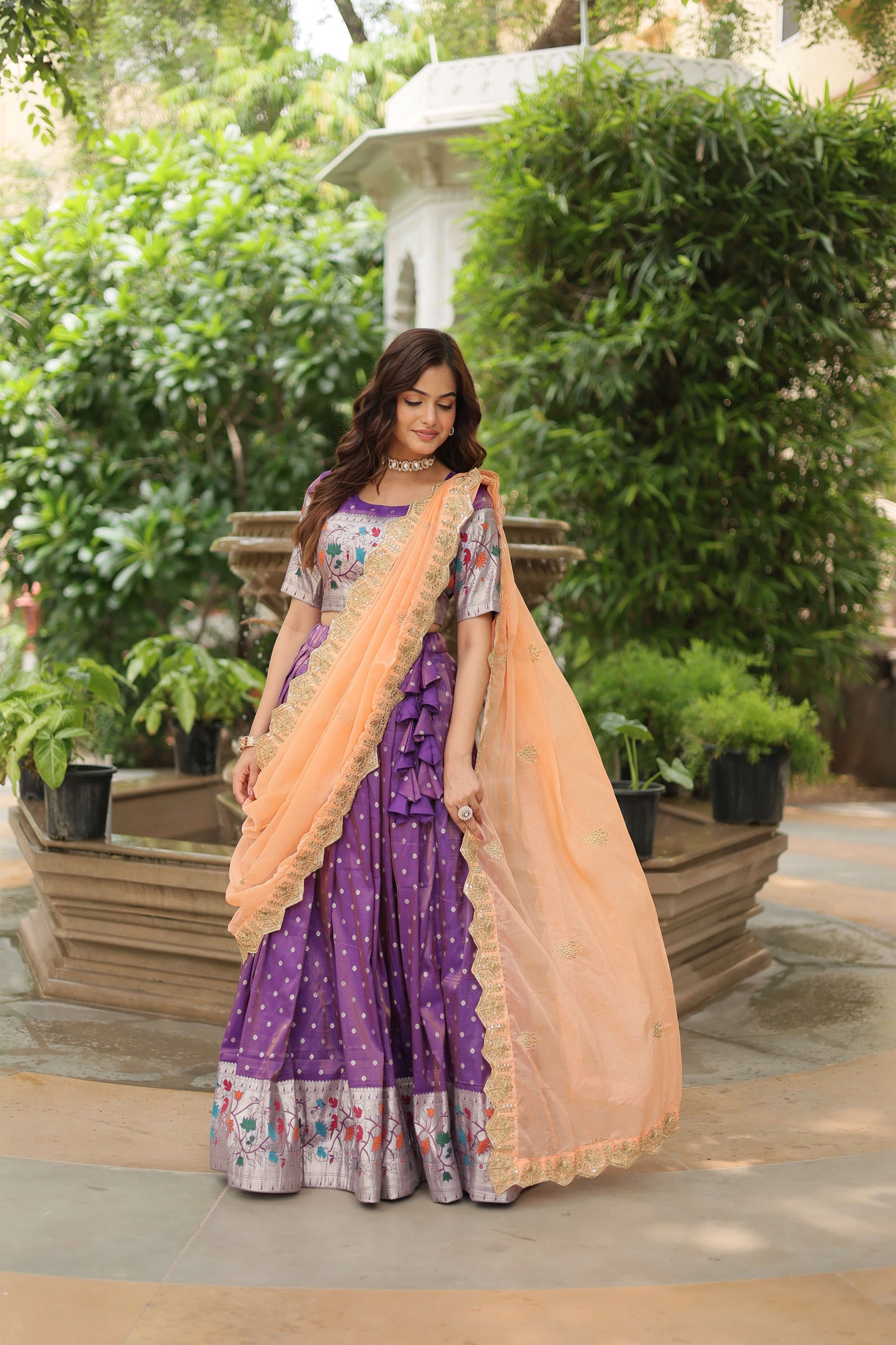 Cosmos Jequard Lehenga Choli with Embroidered Dupatta 