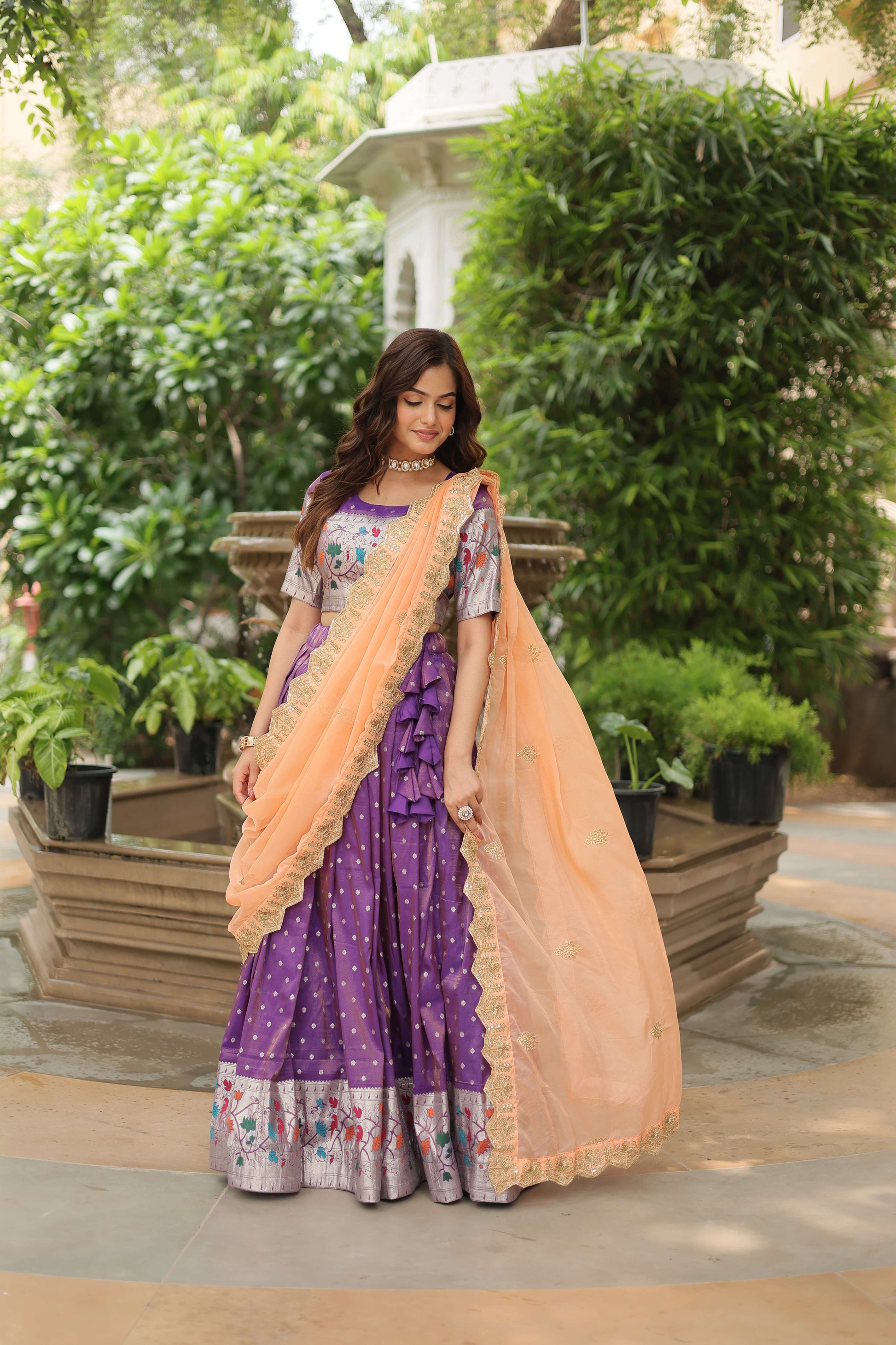 Cosmos Jequard Lehenga Choli with Embroidered Dupatta 