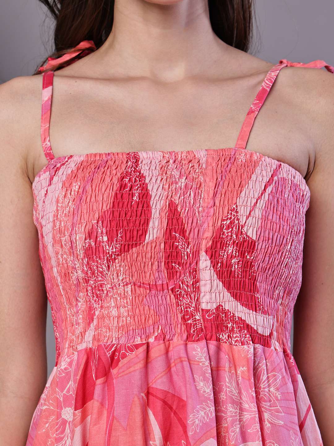 Women's Pink Printed Cotton Handkerchief Hem Midi Dress Midi Dresses
