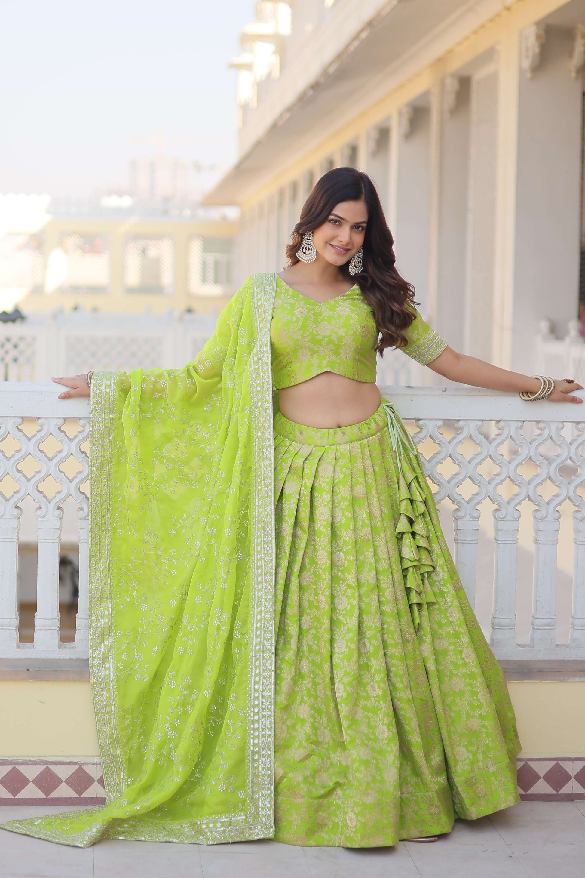 Designer Dyable Viscose Jacquard Lehenga Choli with Sequins Dupatta