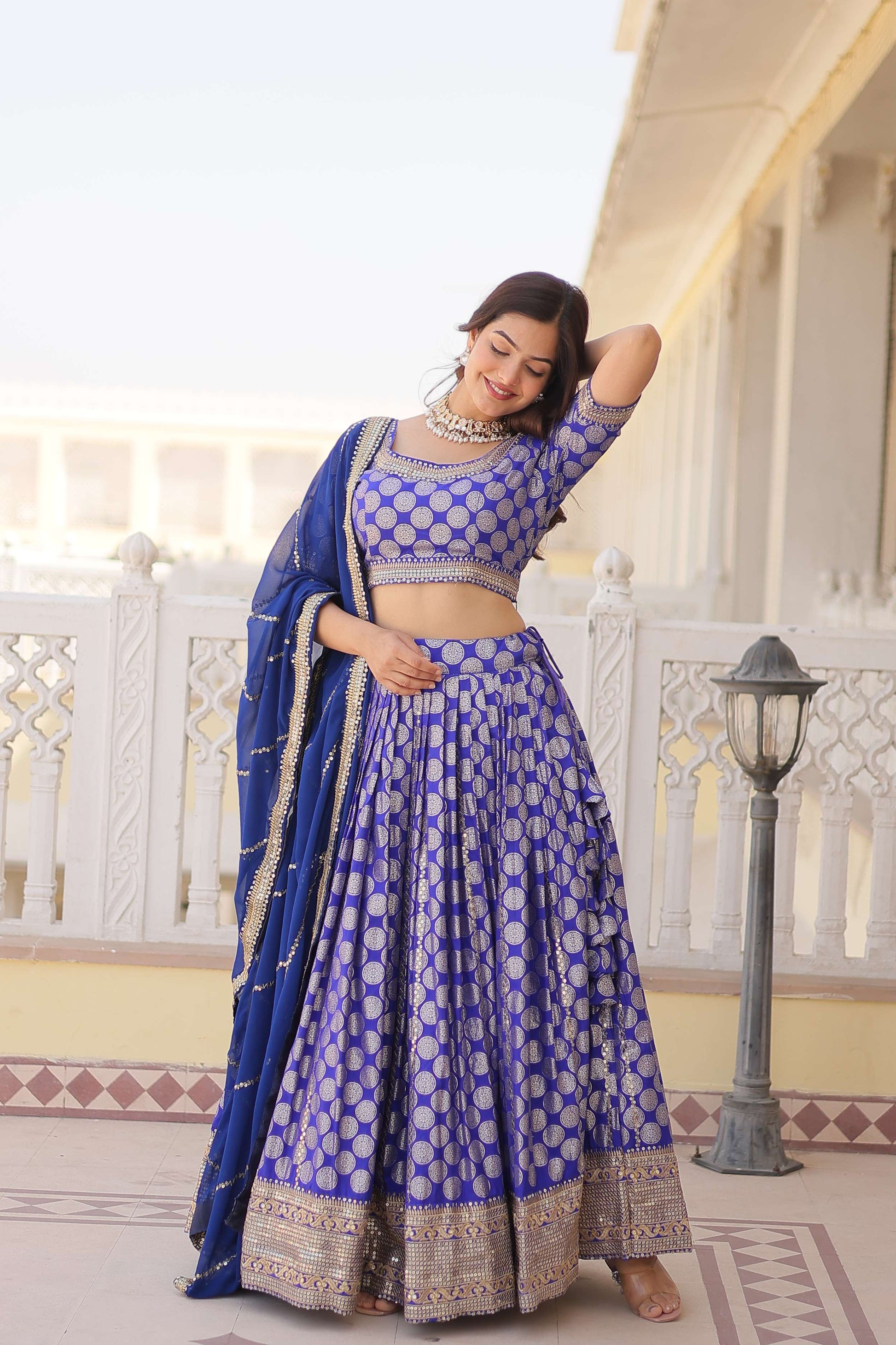 Designer Dyable Viscose Jacquard Lehenga Choli with Sequins Dupatta