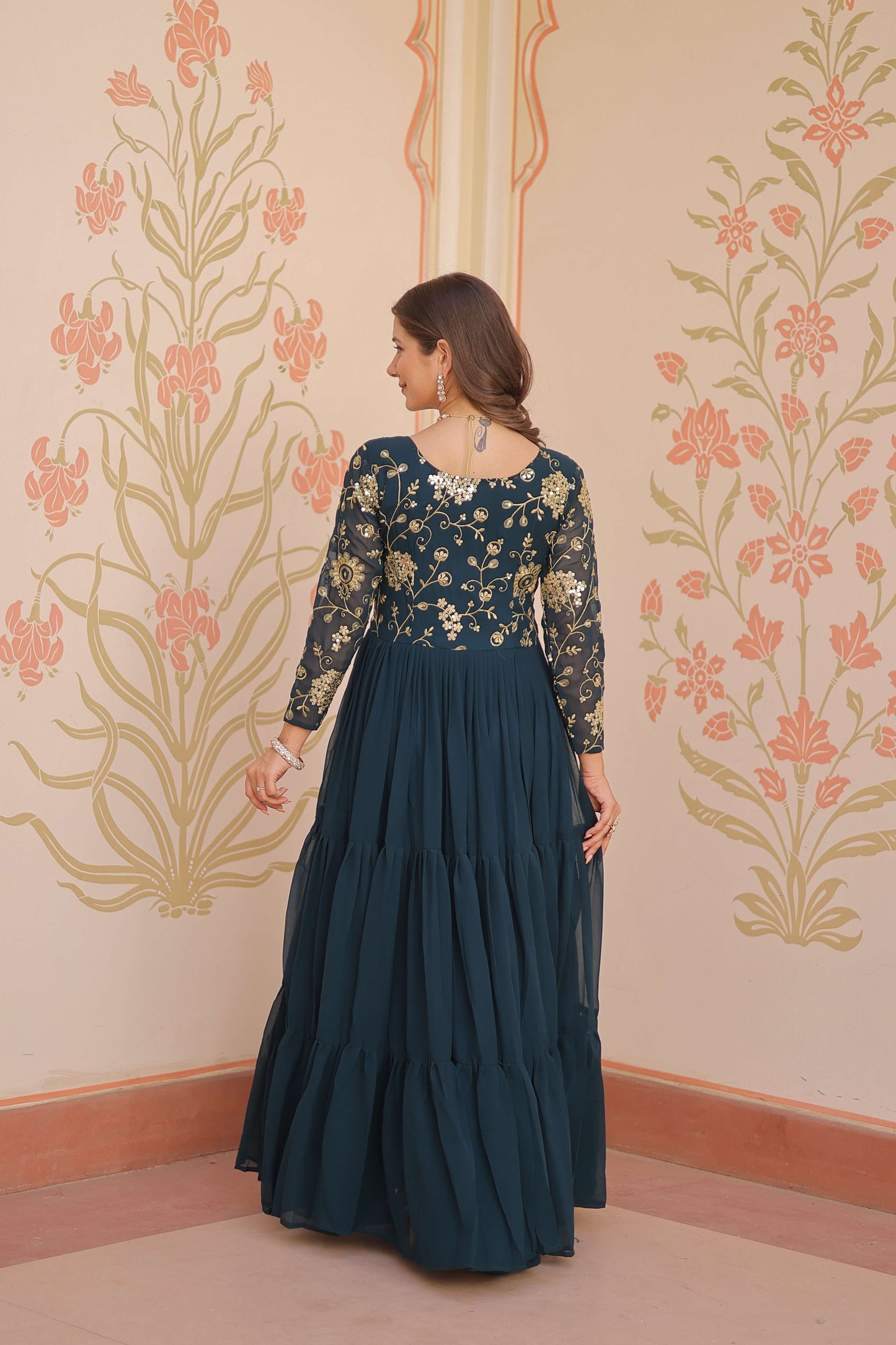 Rama Premium Faux Blooming Sequins & Zari Embroidered Gown – Partywear