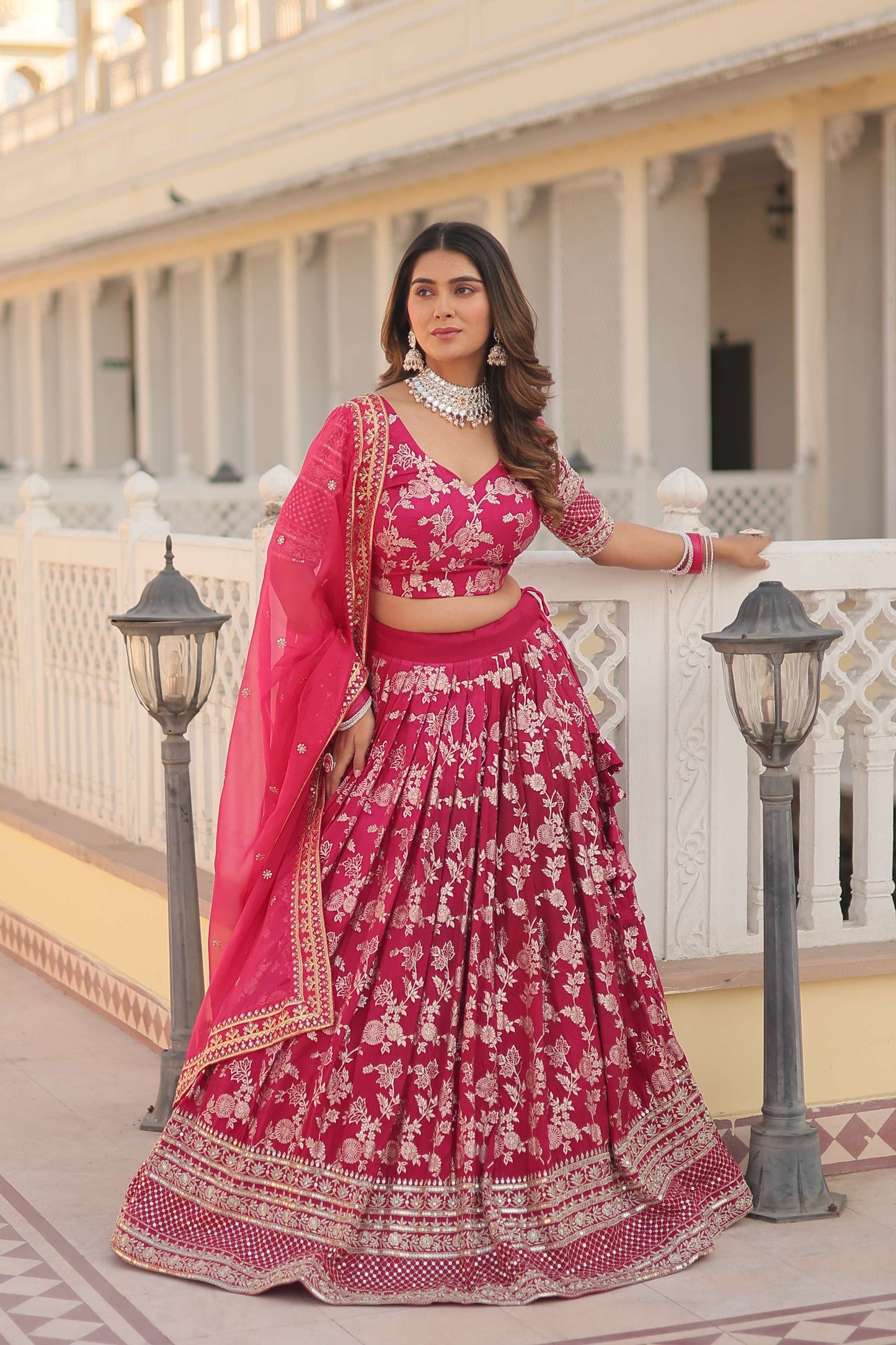 Designer Pure Viscose Jacquard Embroidered Lehenga Choli with Dupatta ?