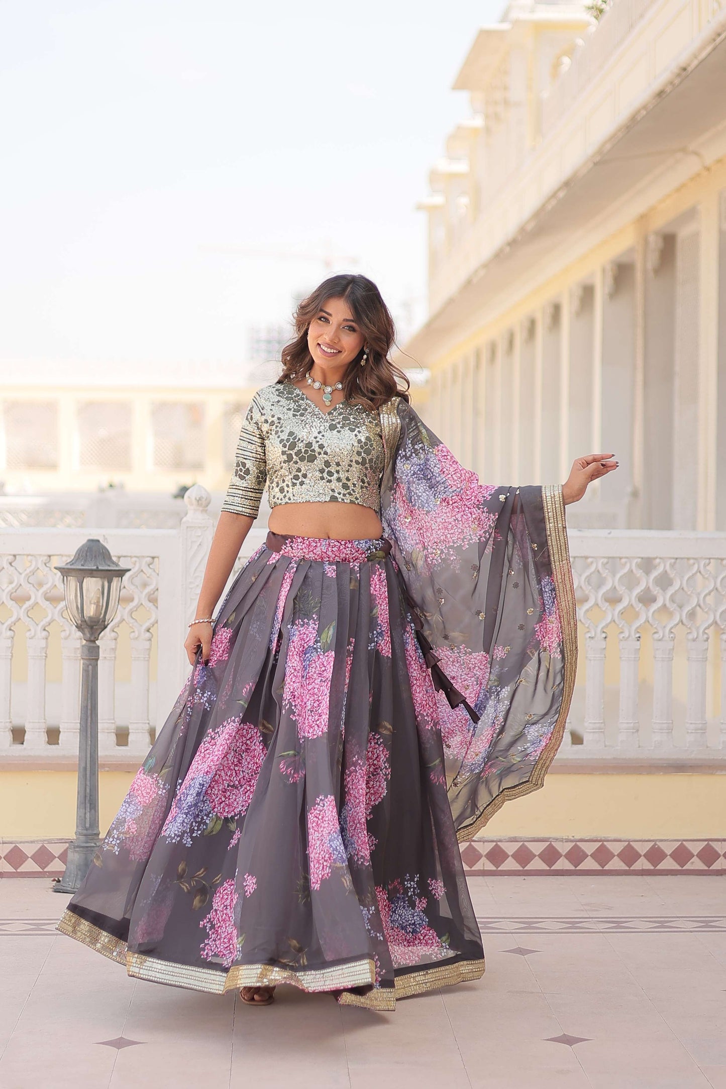 Digital Printed Russian Silk Lehenga Choli with Sequins Dupatta ?