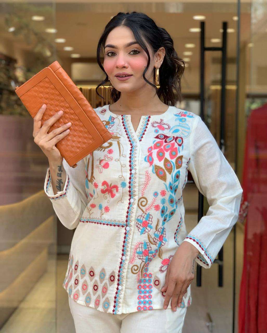 Women's Cotton Embroidery Straight Kurti With Pant Set