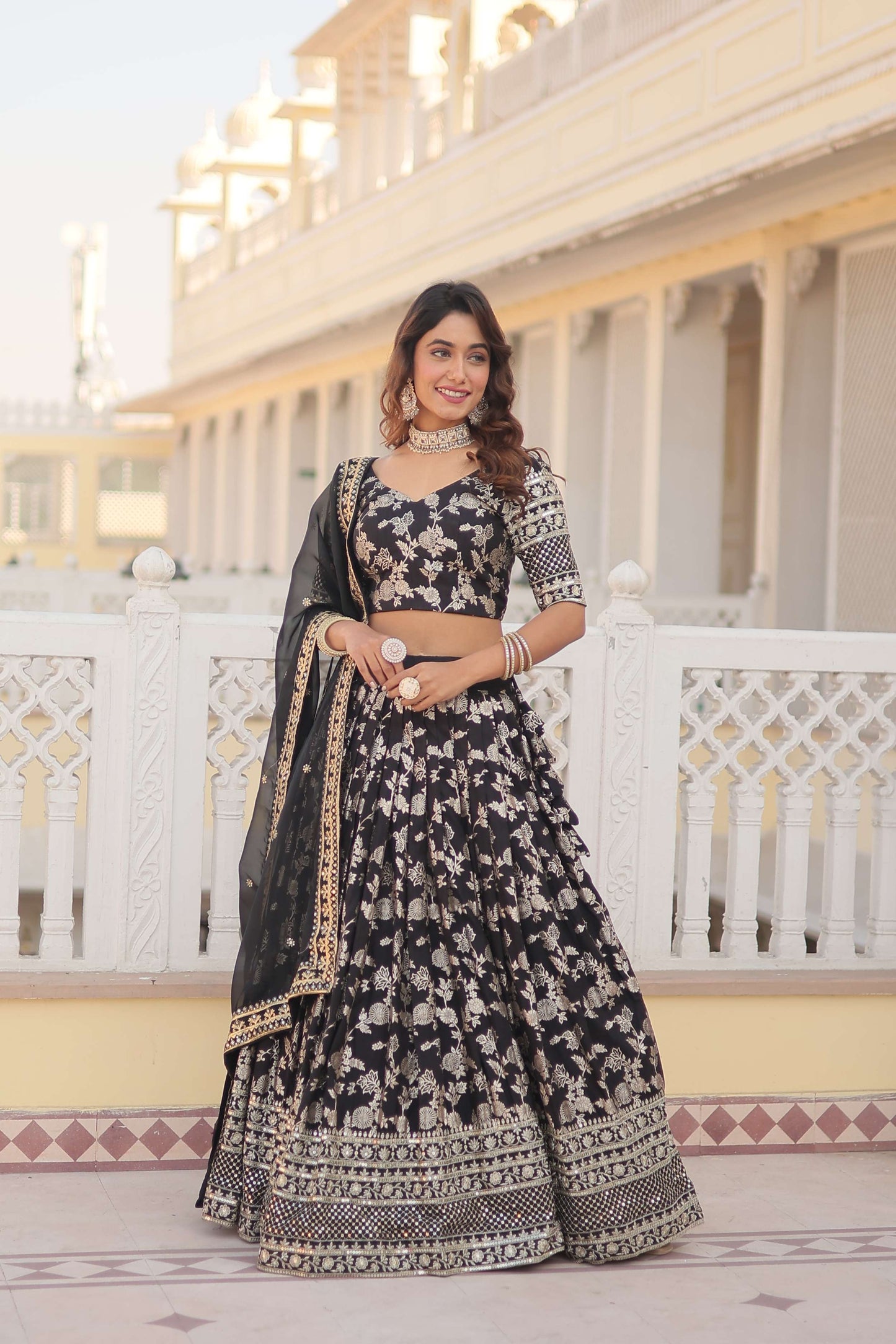 Designer Pure Viscose Jacquard Embroidered Lehenga Choli with Dupatta ?