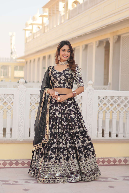 Designer Pure Viscose Jacquard Embroidered Lehenga Choli with Dupatta ?