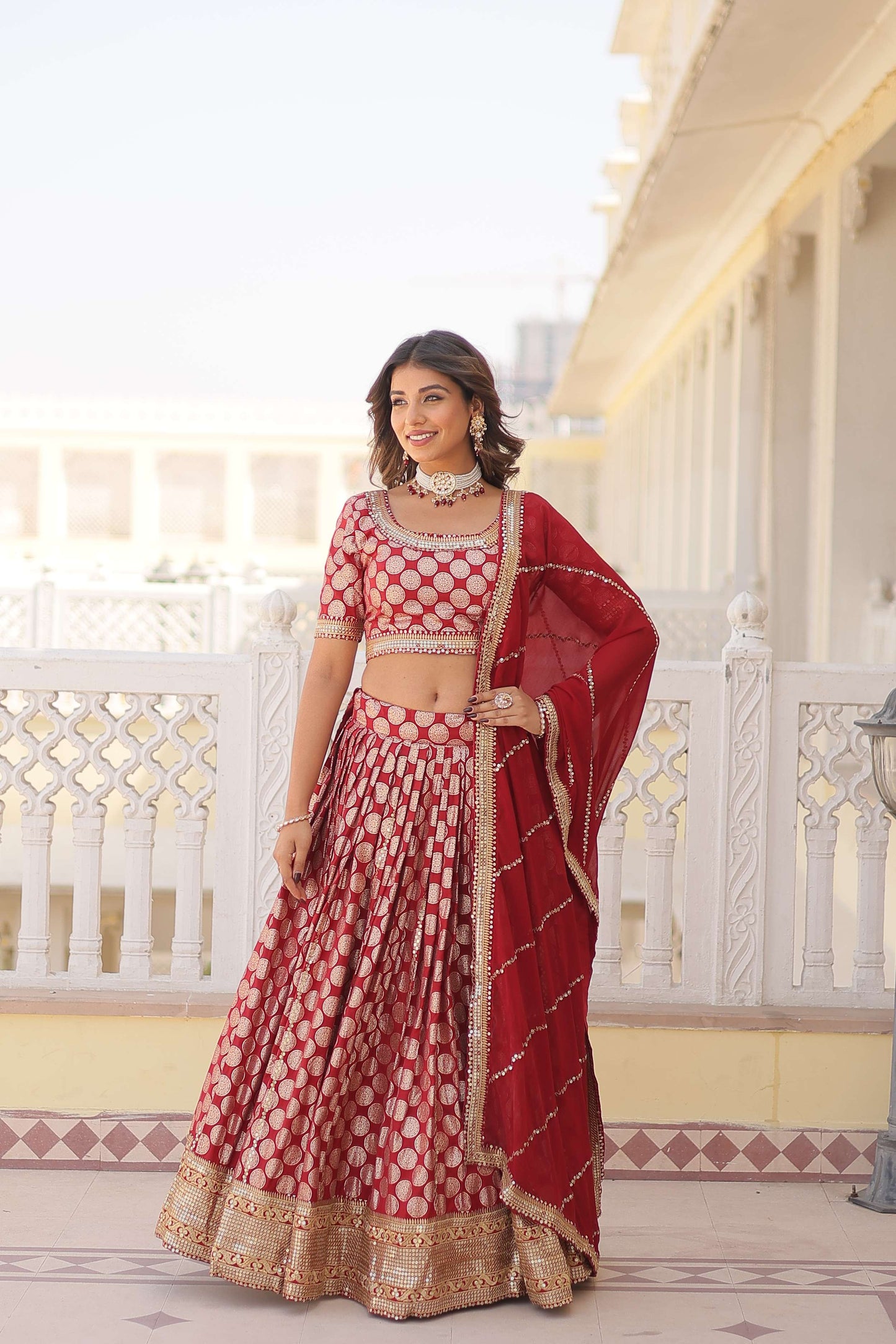 Designer Dyable Viscose Jacquard Lehenga Choli with Sequins Dupatta 