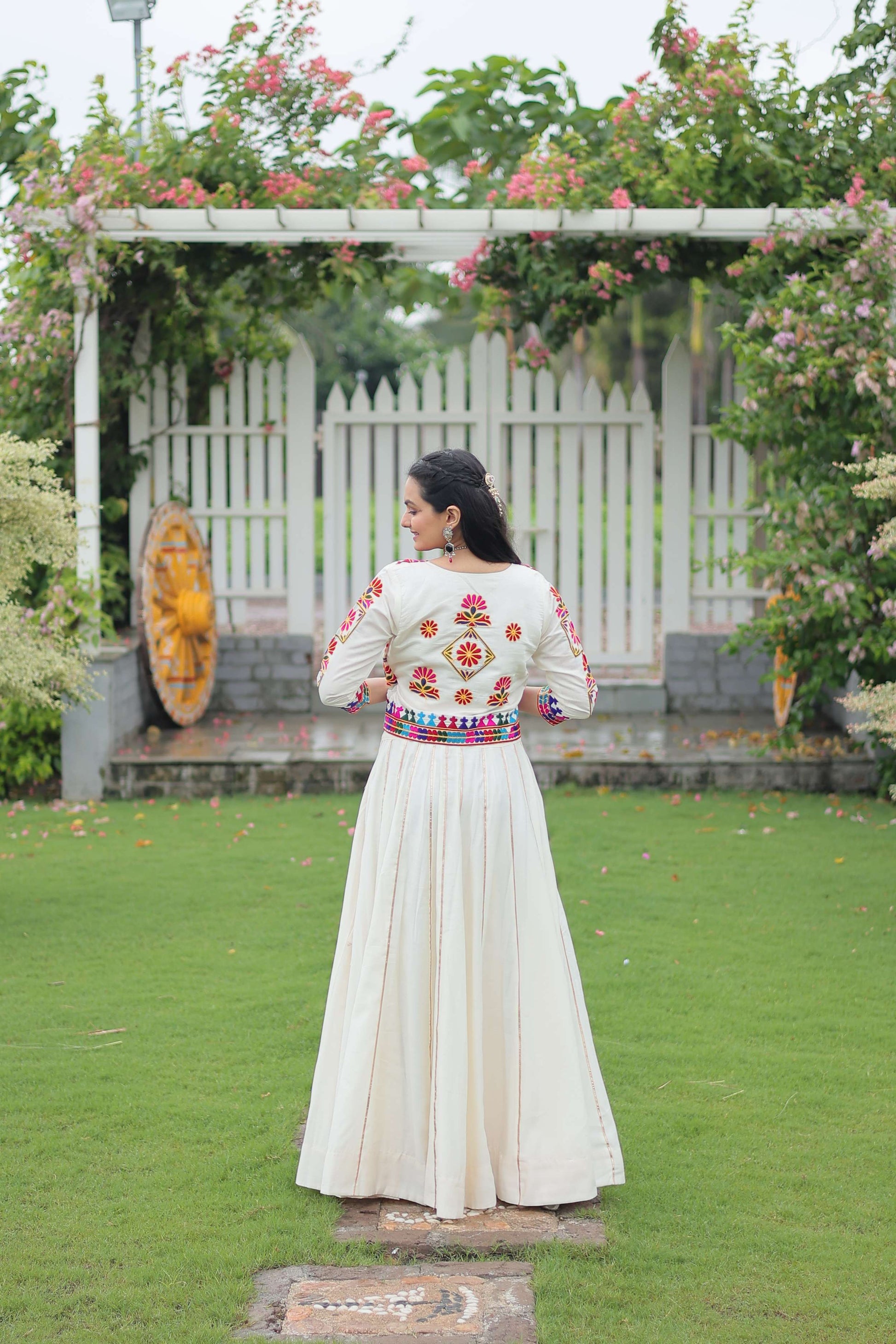 Vibrant Roman Fabric Navratri Lehenga Choli Set with Koti Blouse