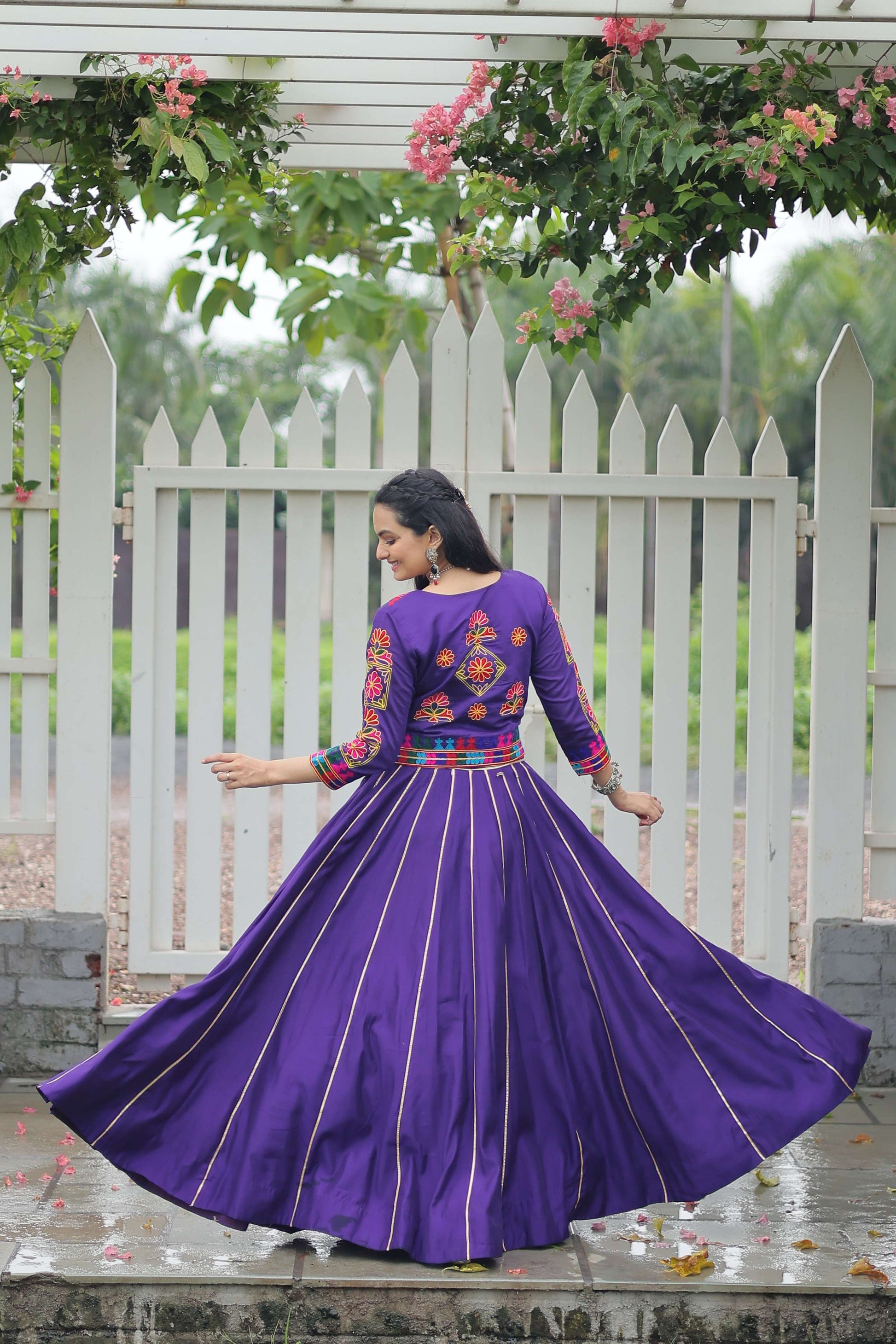 Vibrant Roman Fabric Navratri Lehenga Choli Set with Koti Blouse