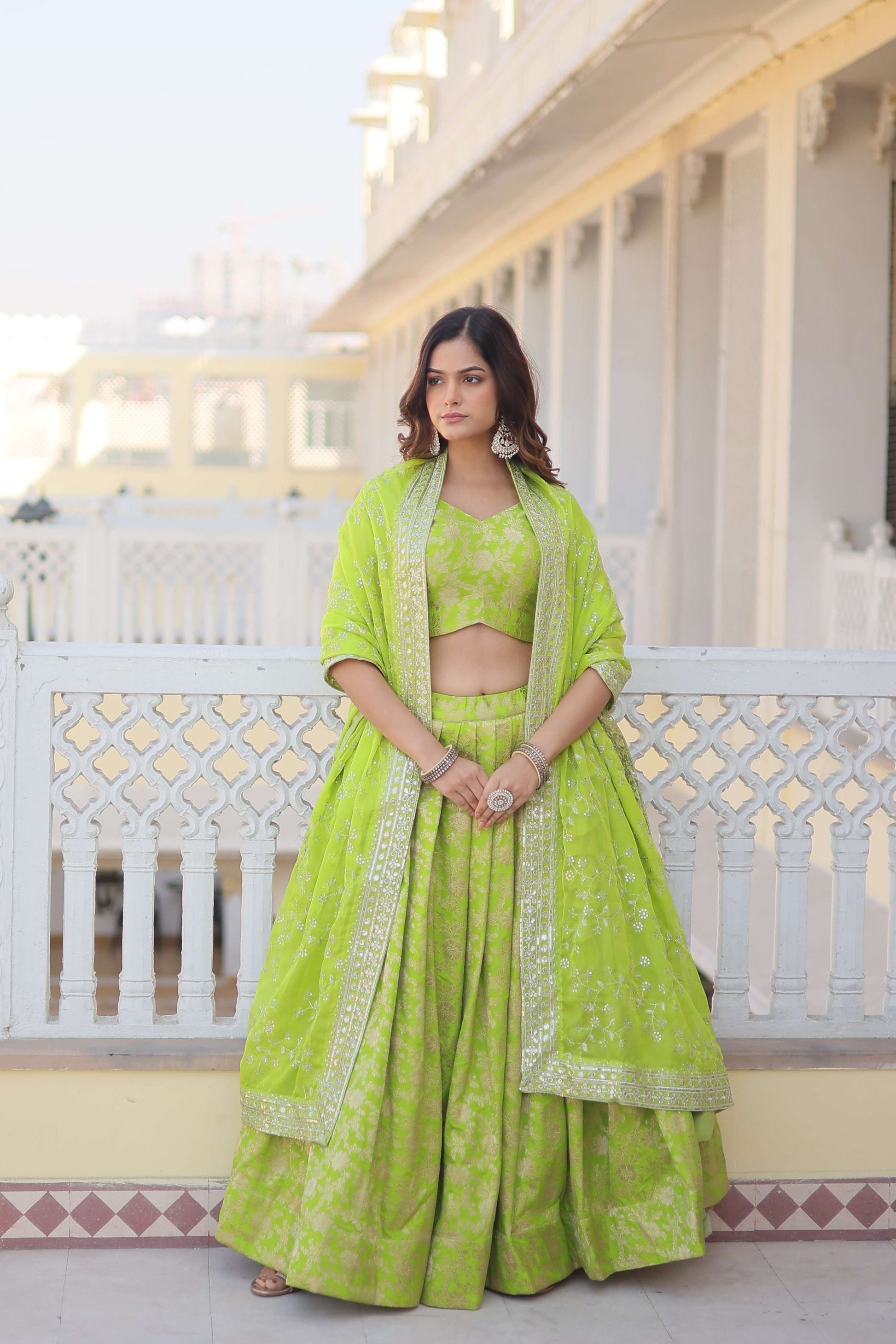 Designer Dyable Viscose Jacquard Lehenga Choli with Sequins Dupatta