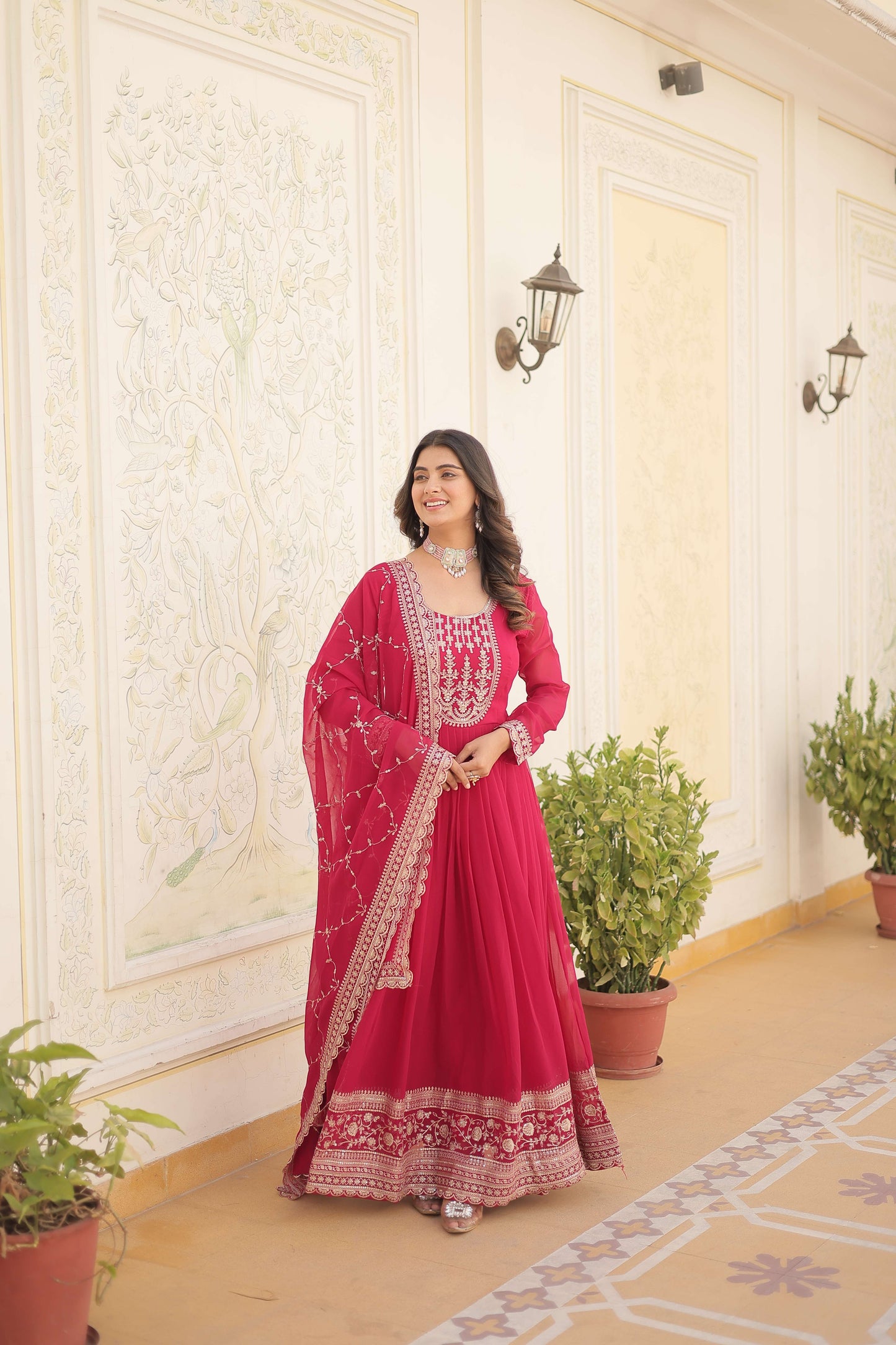 Pink Faux Blooming Sequins Embroidered Gown with Matching Dupatta  Festive & Party Wear 2024