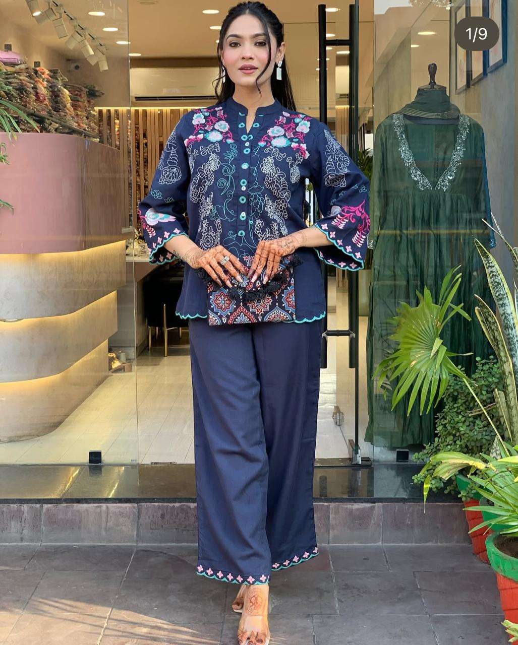 Women's Cotton Embroidery Straight Kurti With Pant Set