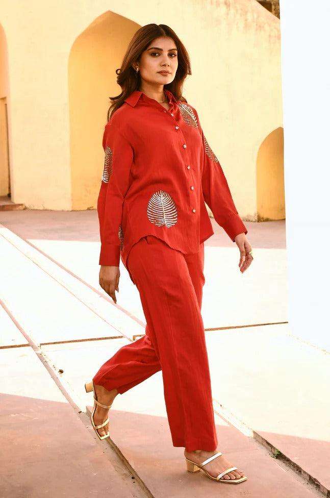 Women's Cotton Tunic & Straight Office Wear Collar-Neck Full Sleeves Suit Trouser and Top Set for Women Western Cord Set