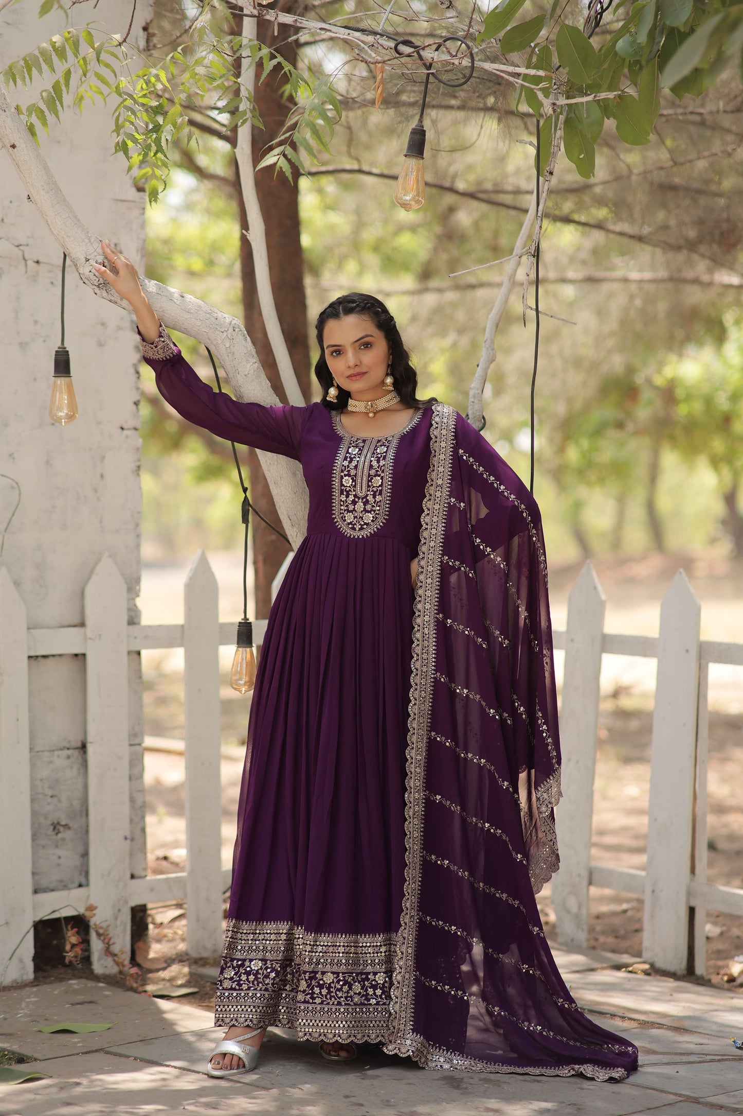 Purple Faux Blooming Sequins Embroidered Gown with Matching Dupatta  Festive & Party Wear 2024