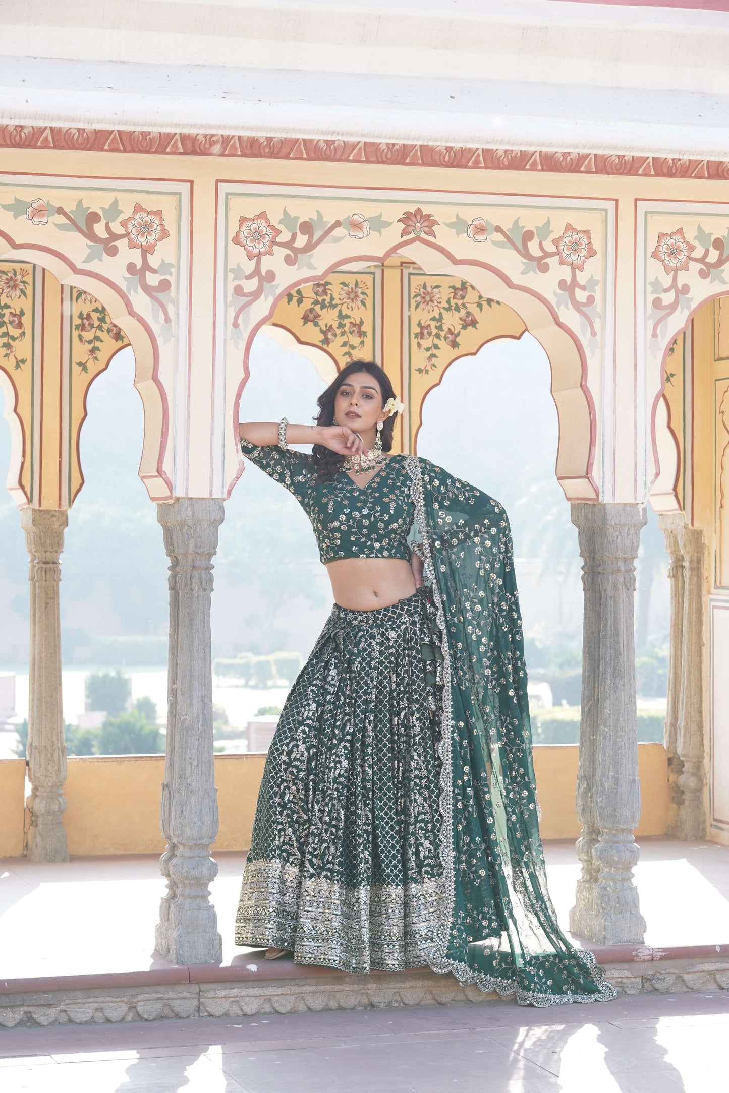 Designer Pure Viscose Jacquard Lehenga Choli with Sequins Dupatta 