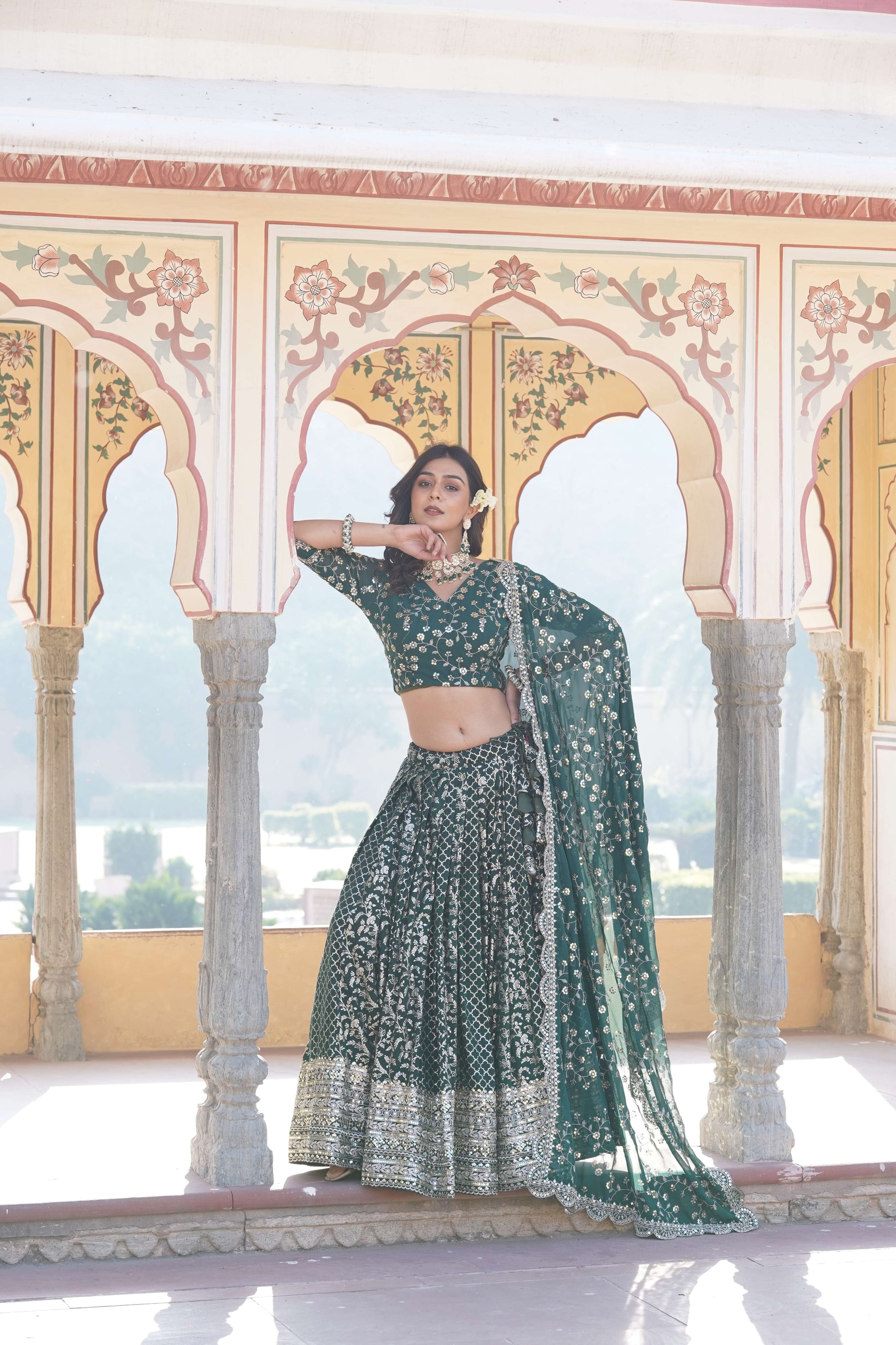 Designer Pure Viscose Jacquard Lehenga Choli with Sequins Dupatta 