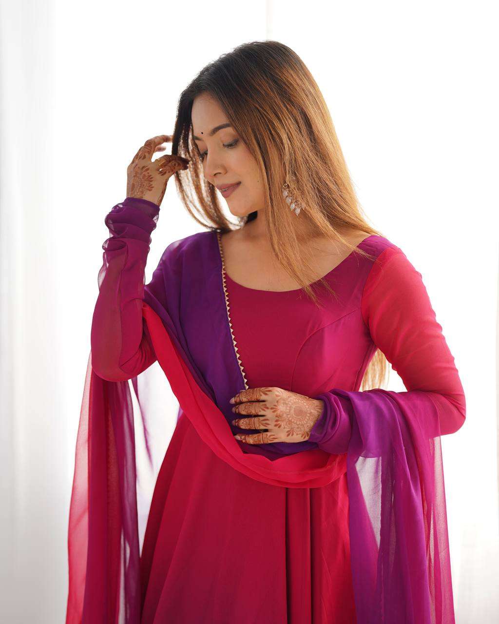 Women's Pure Romansilk Chanderi Tie-Dye Anarkali Kurti Pant With Dupatta Set