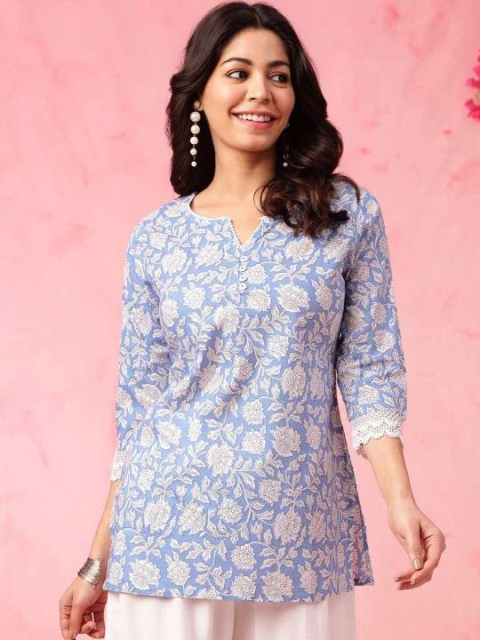 Women's Rayon Floral Printed Straight Short Kurti Set