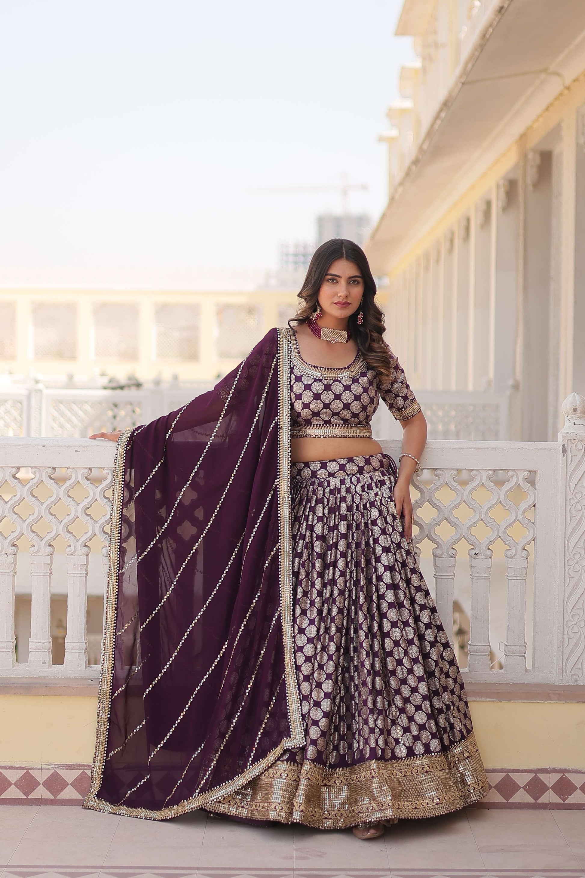Designer Dyable Viscose Jacquard Lehenga Choli with Sequins Dupatta 