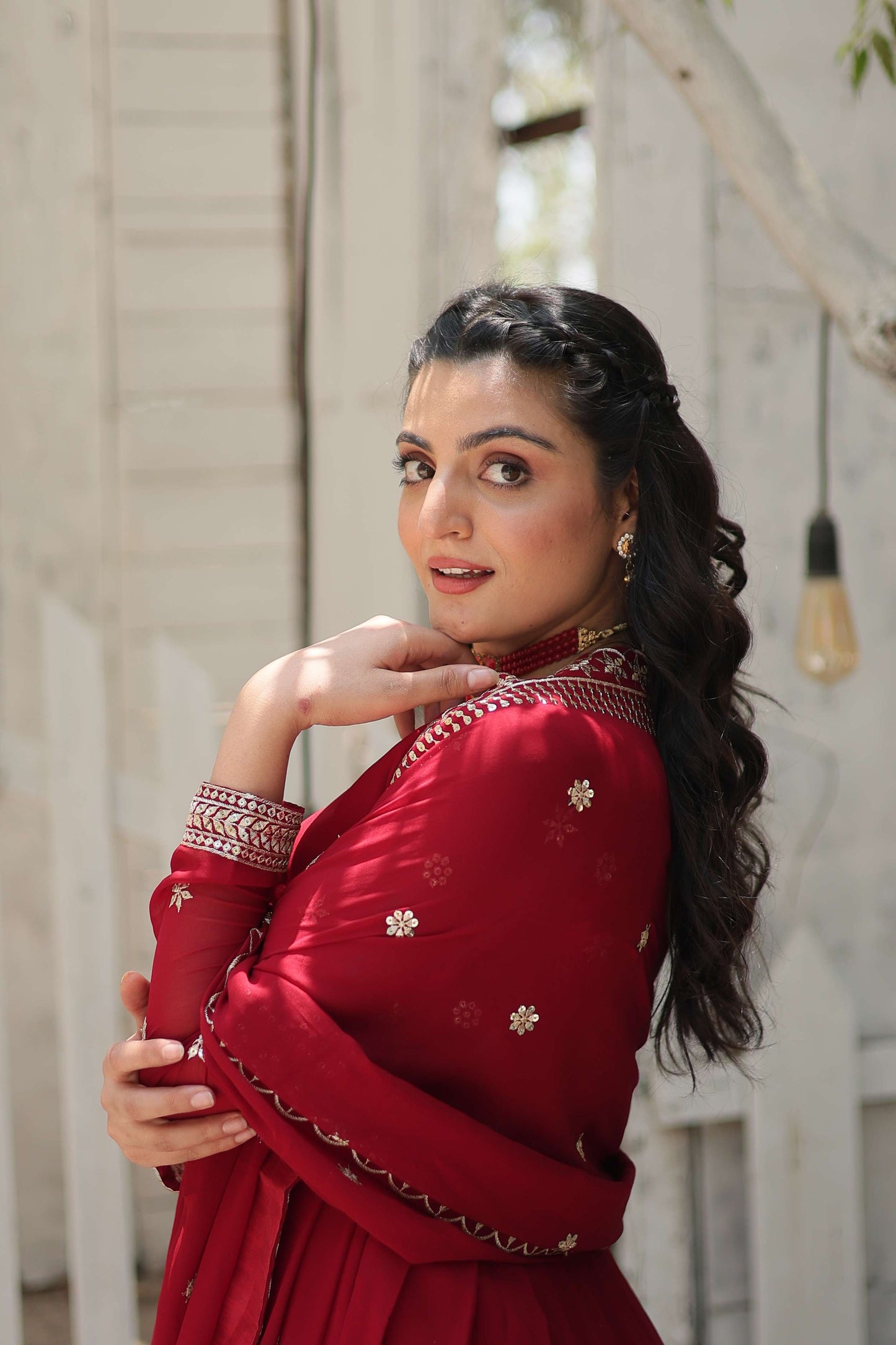 Maroon Designer Faux Blooming Anarkali Gown with Sequins Embroidered Dupatta  Wedding & Festive Wear