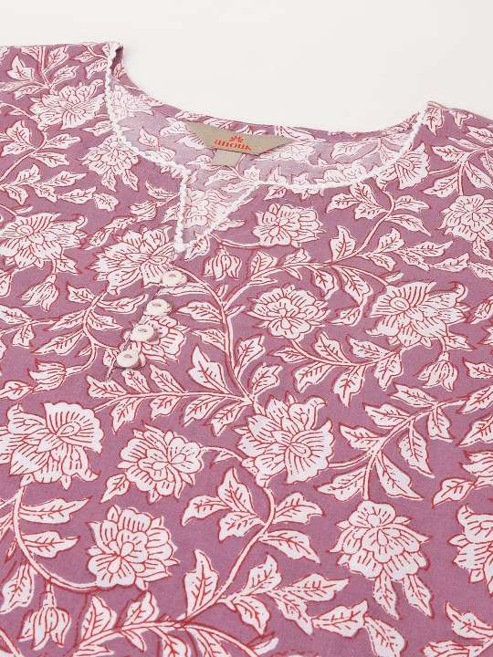 Women's Rayon Floral Printed Straight Short Kurti Set