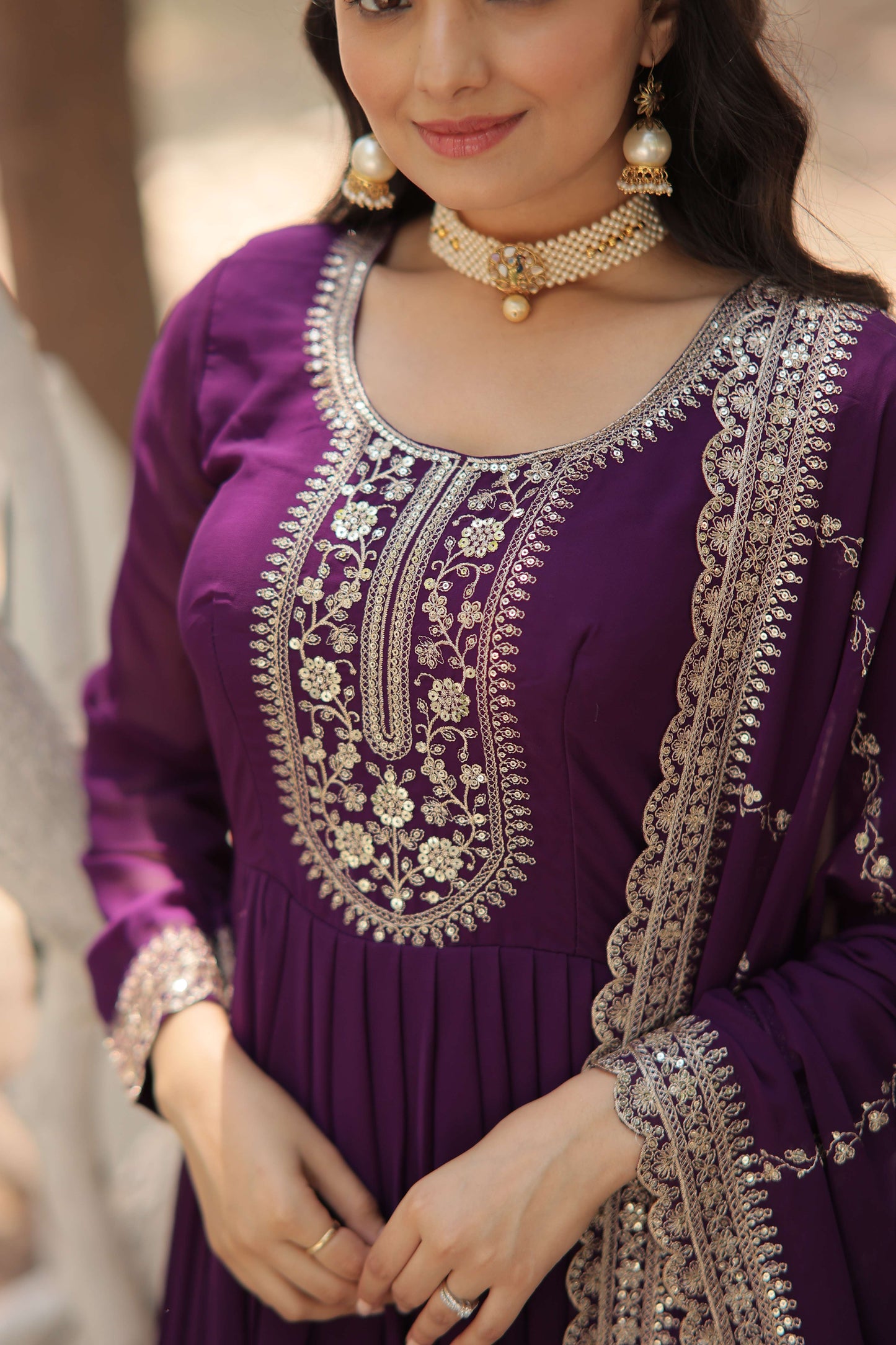 Purple Faux Blooming Sequins Embroidered Gown with Matching Dupatta  Festive & Party Wear 2024