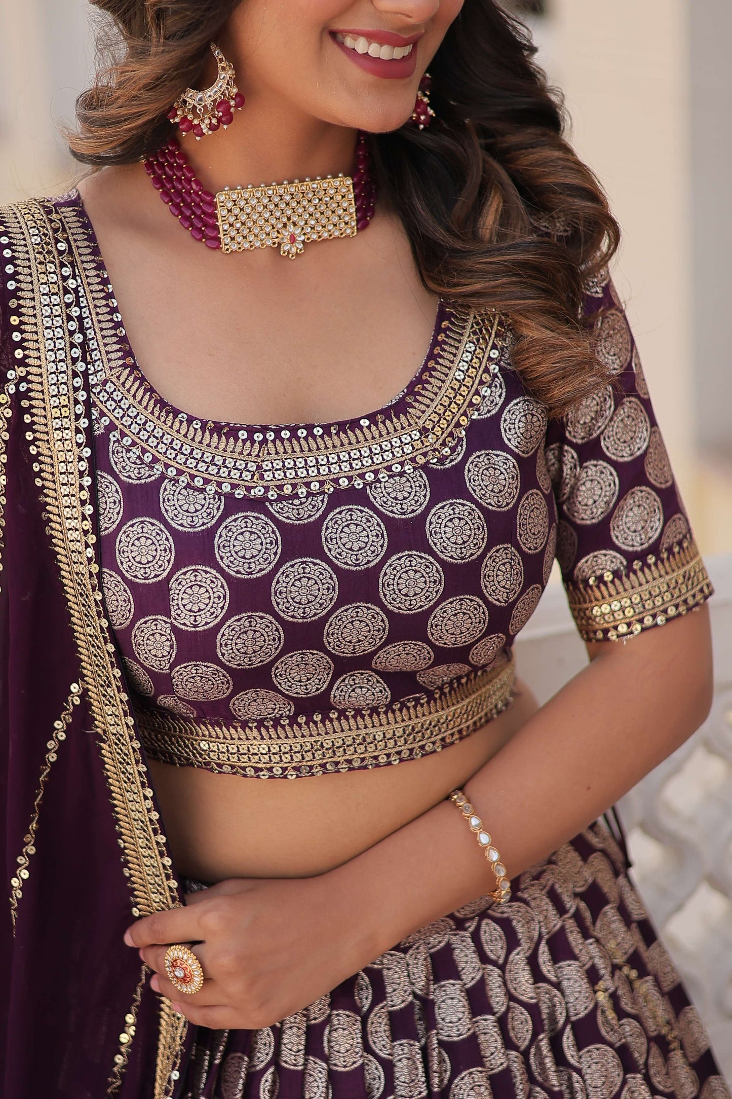 Designer Dyable Viscose Jacquard Lehenga Choli with Sequins Dupatta 