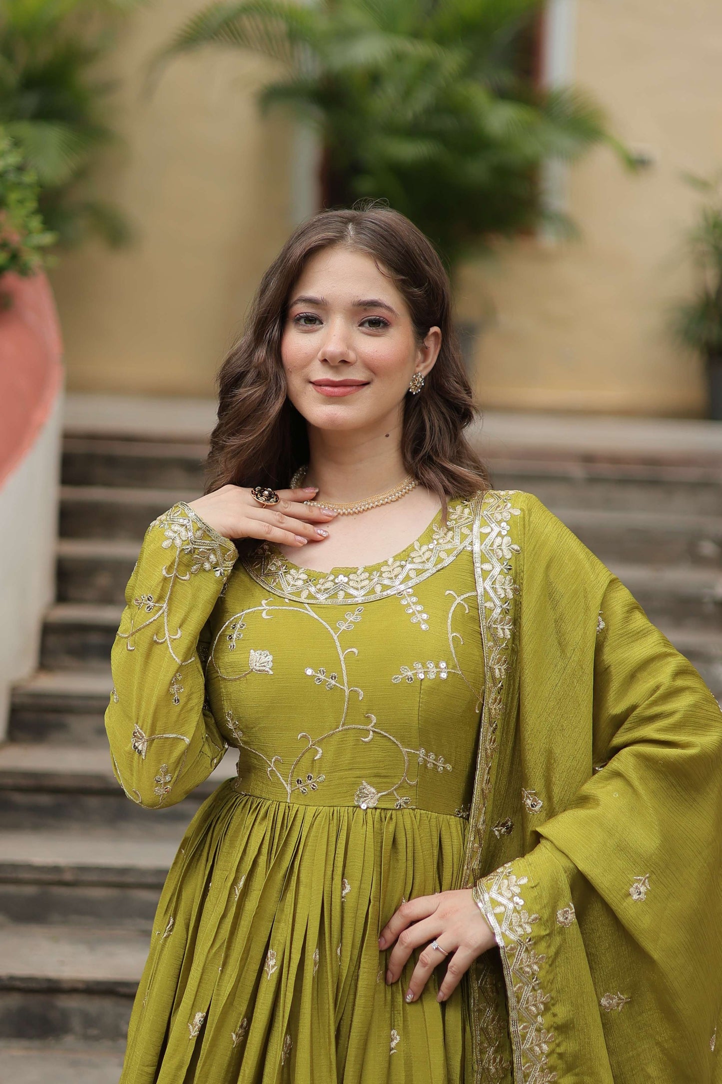 Pista Premium Chinon Sequins Embroidered Kurti with Sharara & Dupatta Set