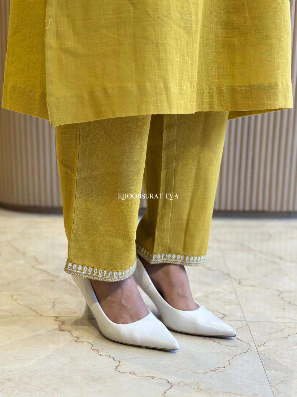 Women's Cotton Embroidery Straight Kurti With Pant Set