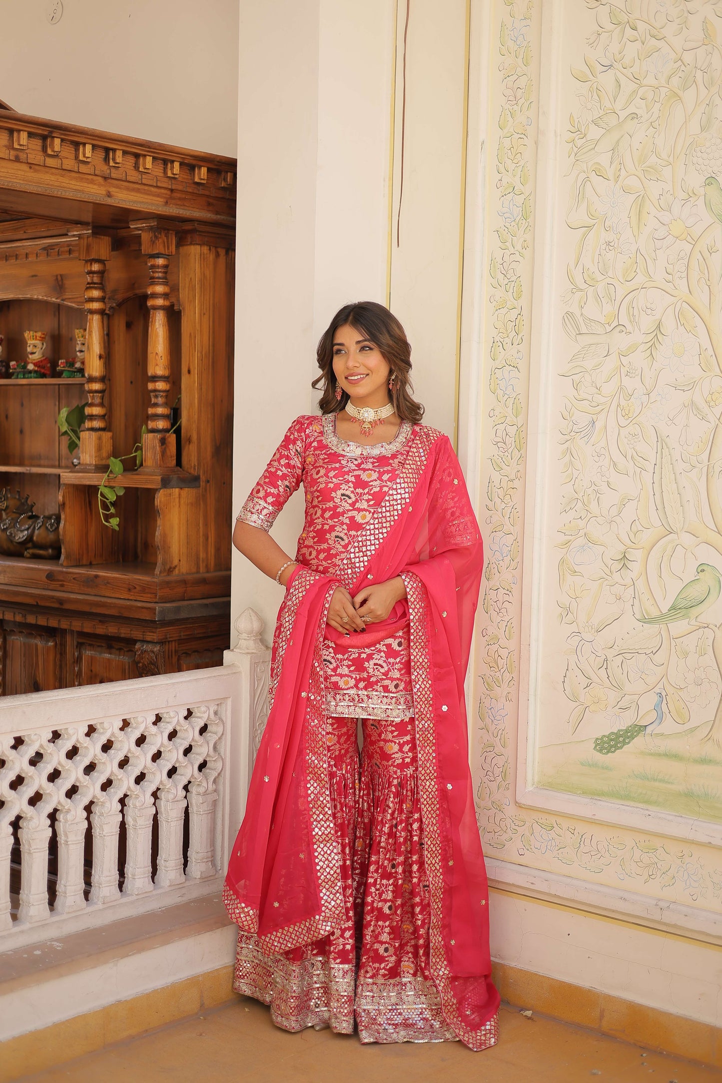 Pink Faux Blooming Sequins Embroidered Sharara Set with Matching Dupatta  Festive & Party Wear 2024