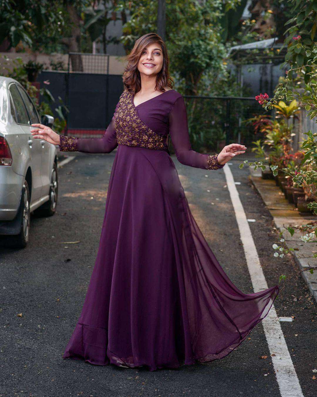 Purple Elegant Faux Blooming Designer Gown with Rich Embroidery  Premium Ready-to-Wear Dress