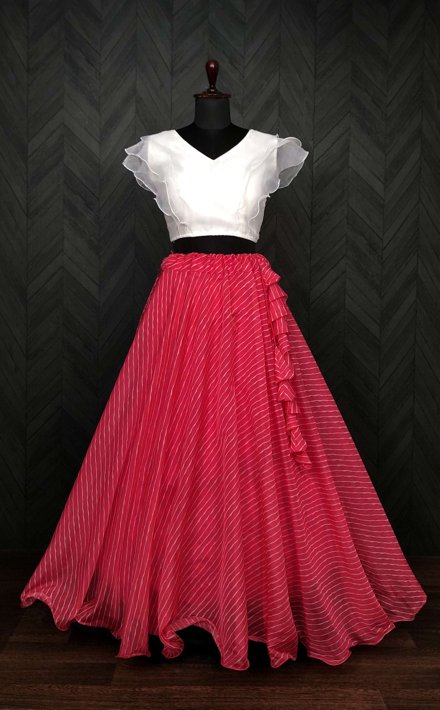 Premium Designer Leheriya Digital Printed Organza Lehenga Choli Set
