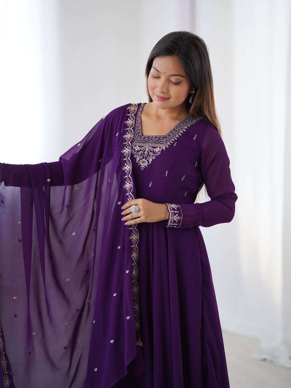 Womens Fox Georgette Anarkali Kurti with Pant & Dupatta Set