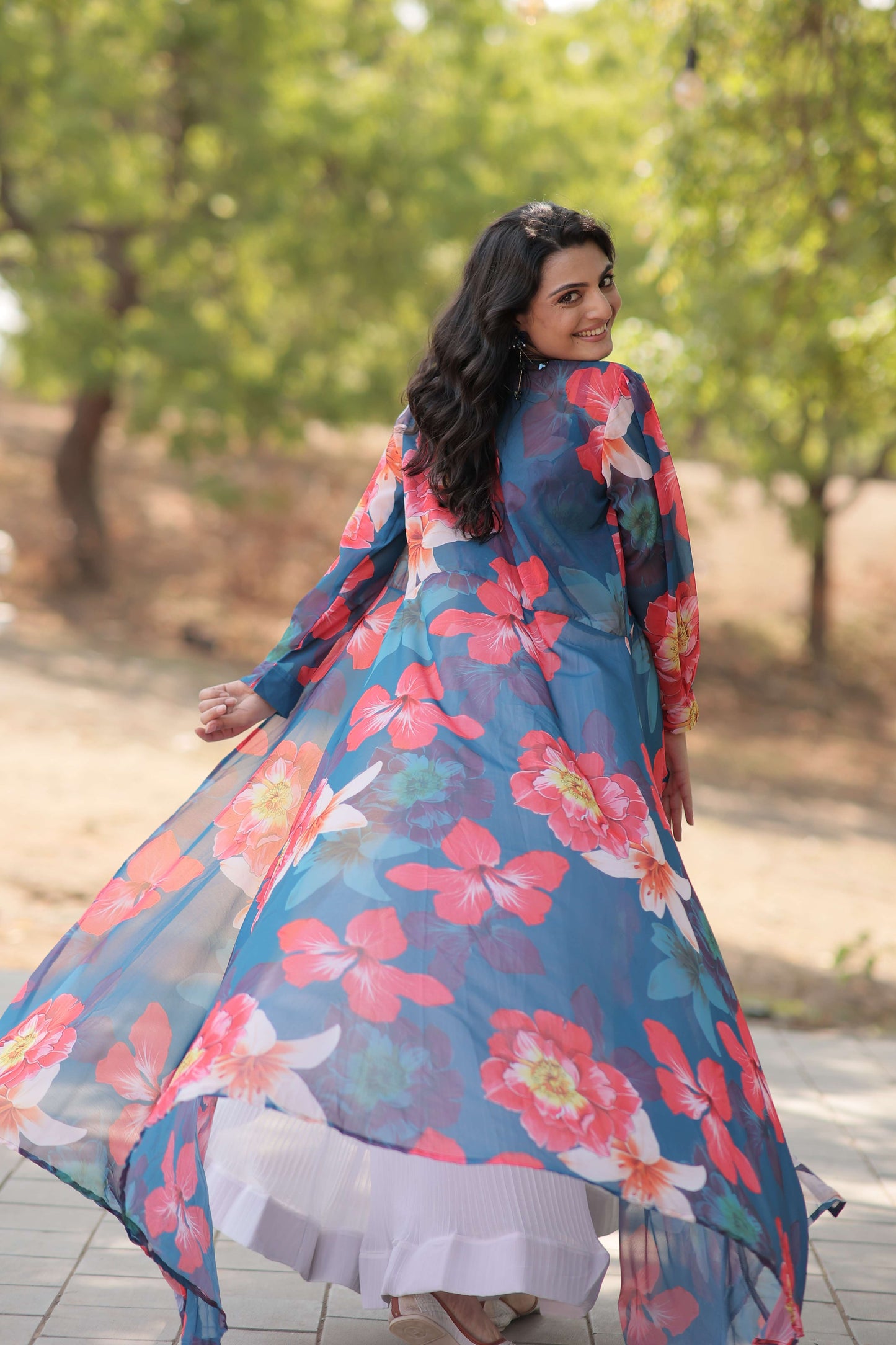Faux Georgette Lehenga Choli with Digital Flower Print Shrug