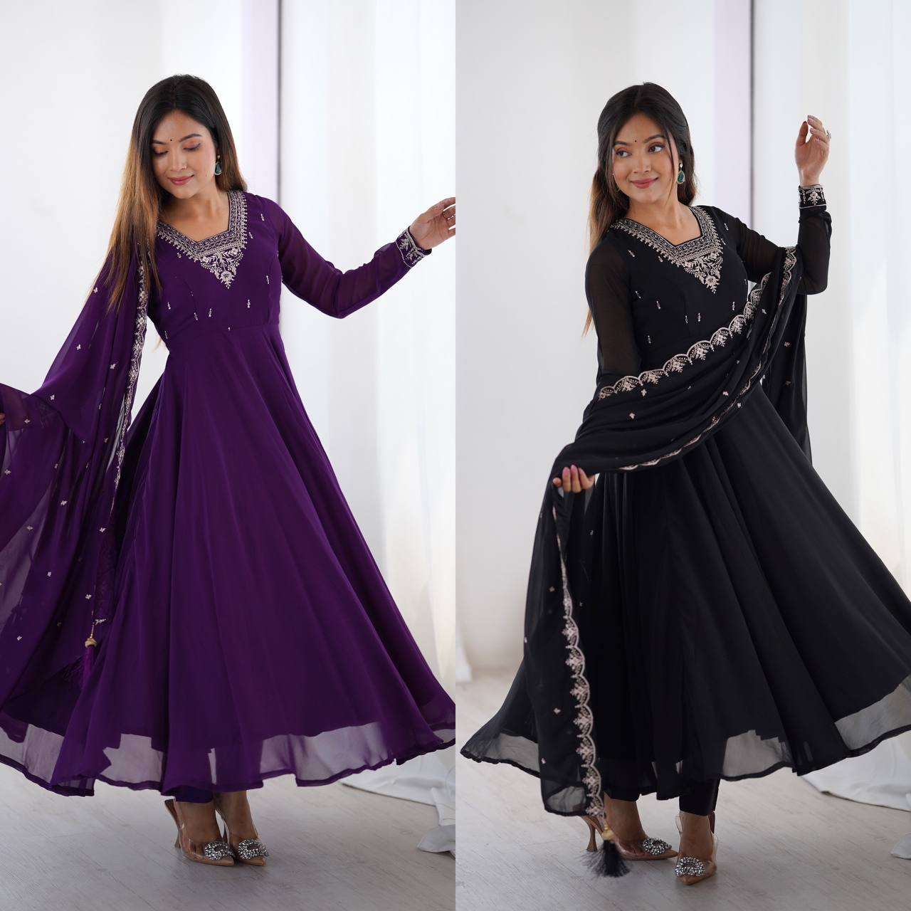Womens Fox Georgette Anarkali Kurti with Pant & Dupatta Set
