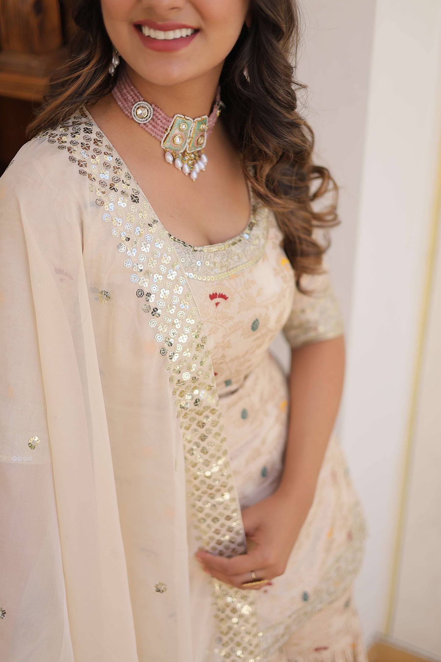 White Faux Blooming Sequins Embroidered Sharara Set with Matching Dupatta  Festive & Party Wear 2024
