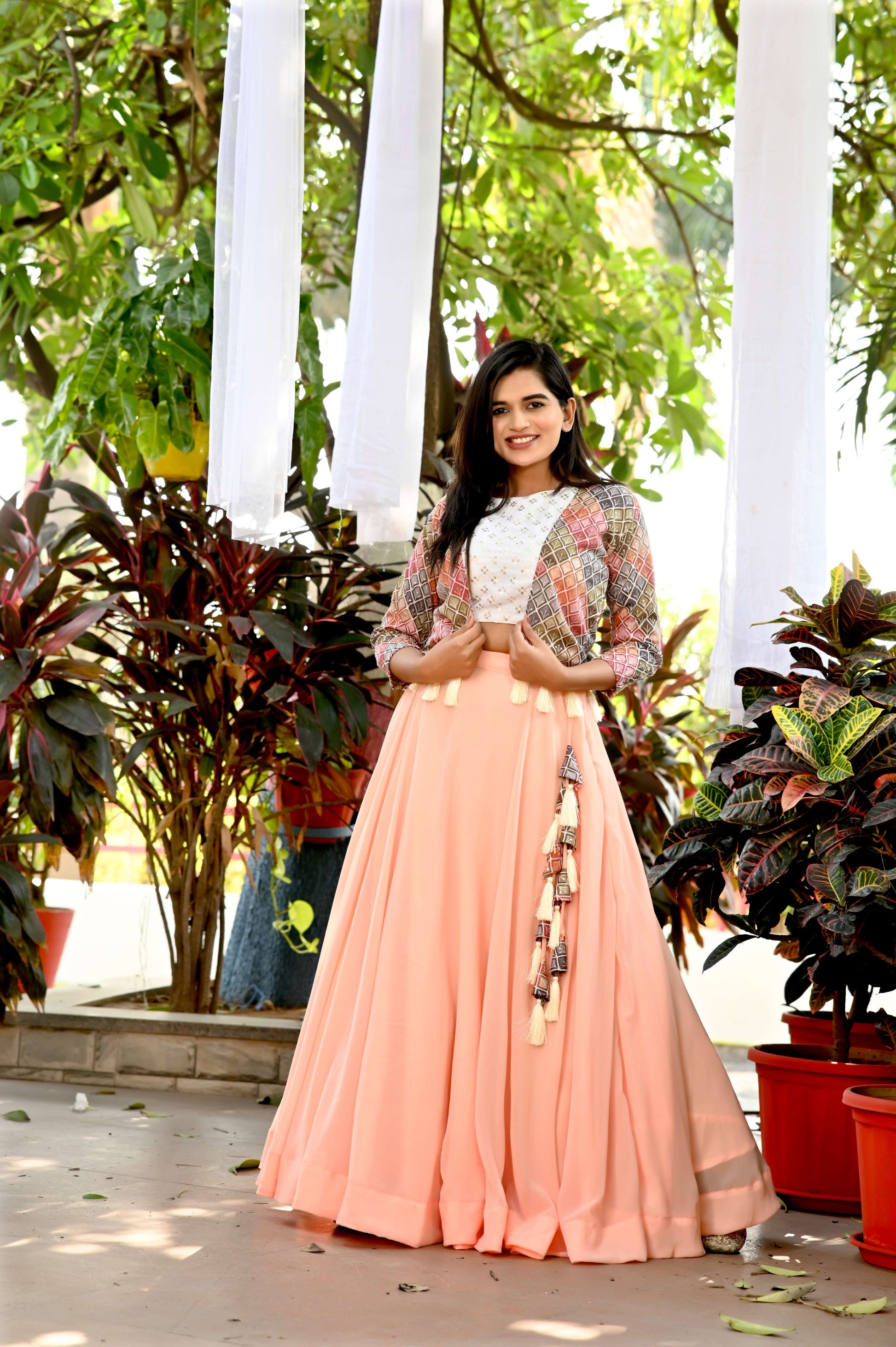 Premium Koti Blouse Lehenga Set in Faux Georgette & Chinnon