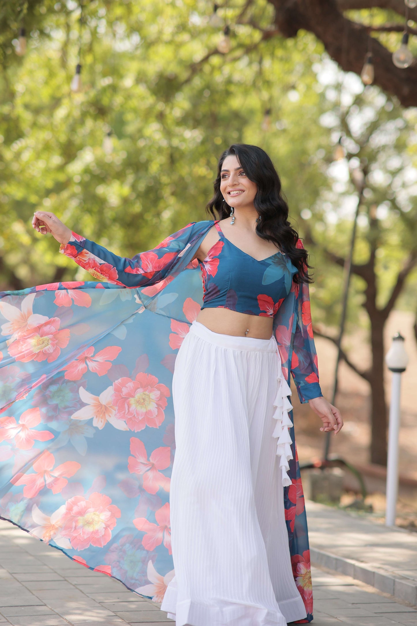 Faux Georgette Lehenga Choli with Digital Flower Print Shrug