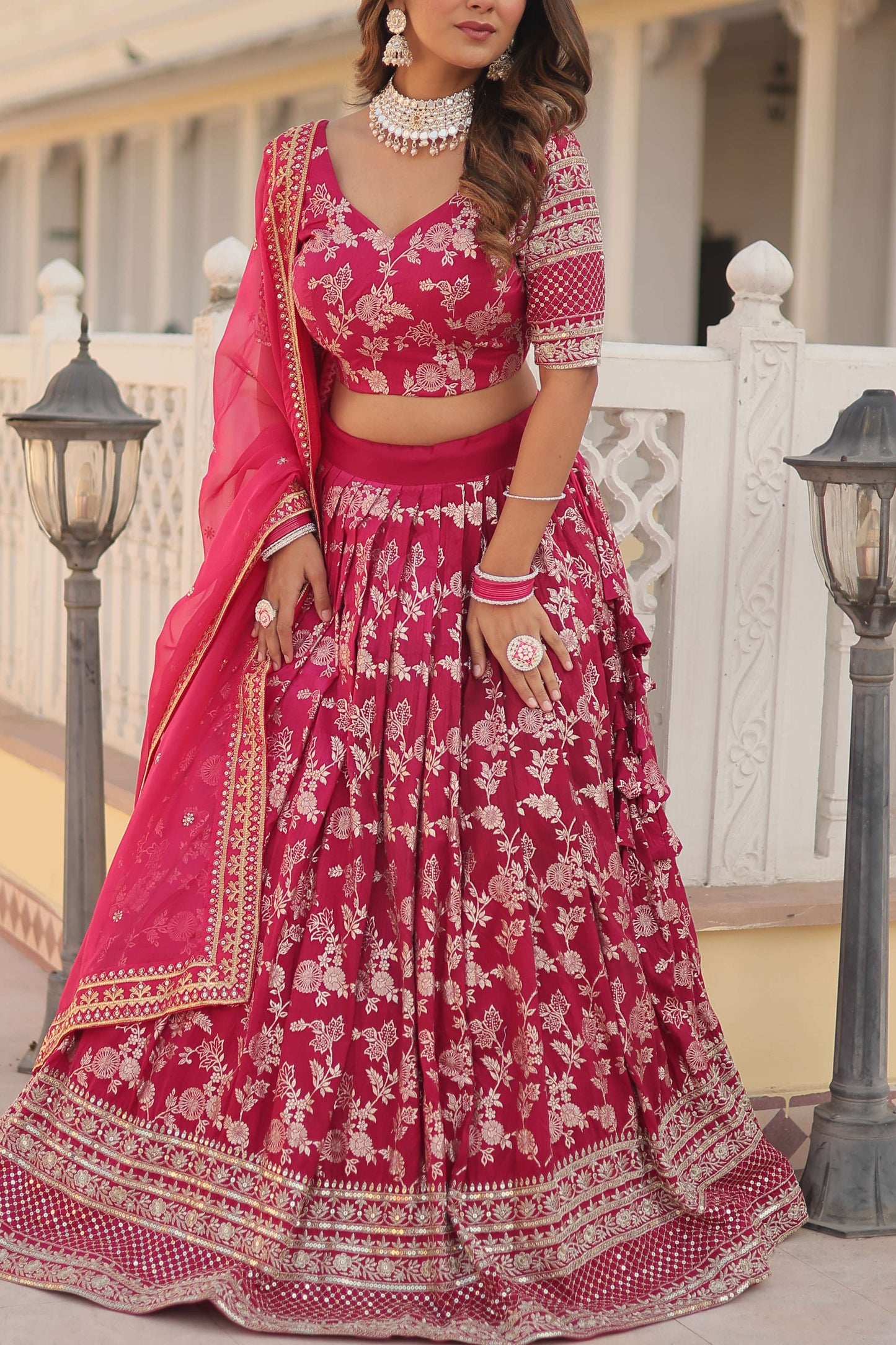 Designer Pure Viscose Jacquard Embroidered Lehenga Choli with Dupatta ?