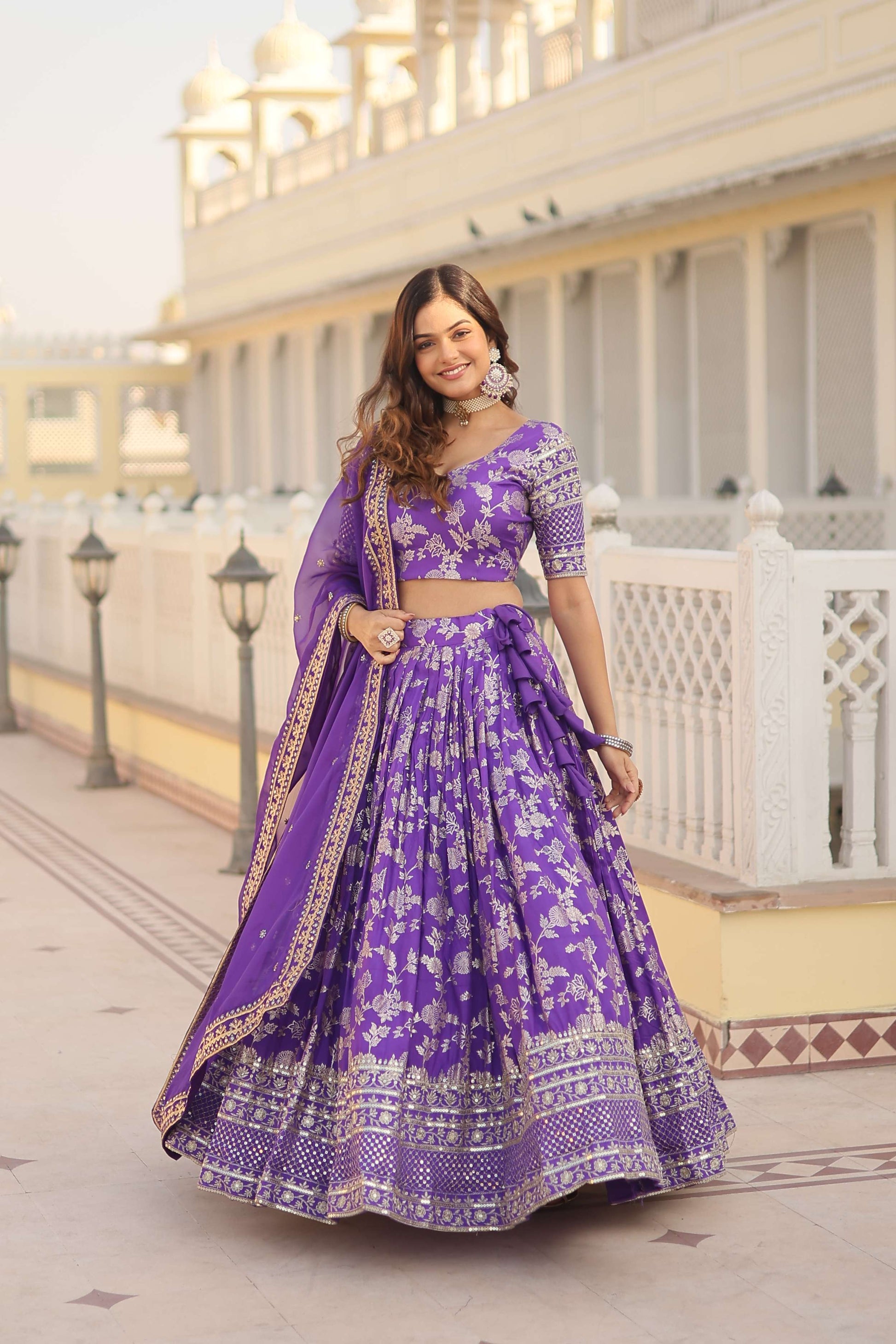 Designer Pure Viscose Jacquard Embroidered Lehenga Choli with Dupatta ?